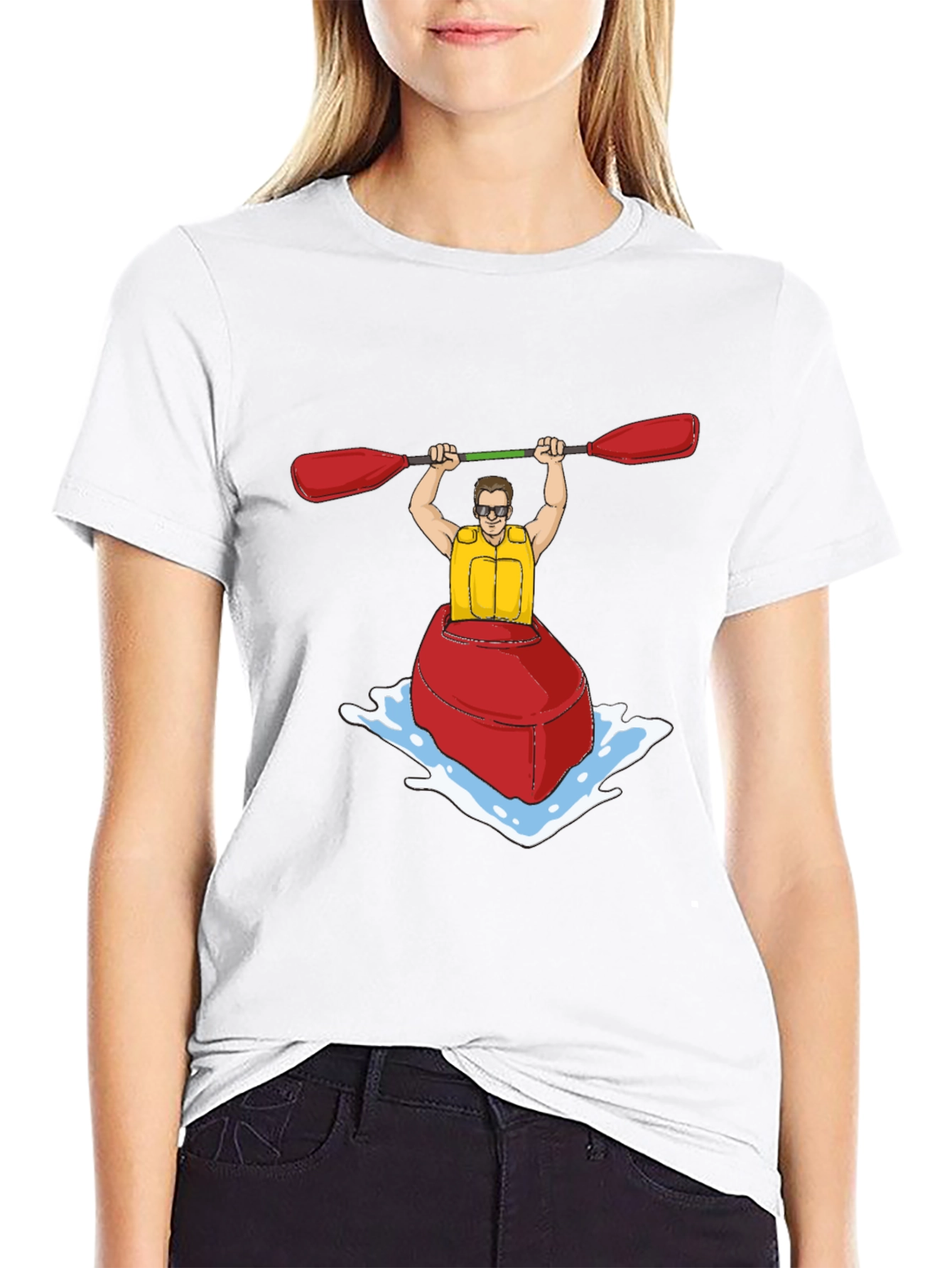 Kayak Cartoon Graphic Black T-Shirt