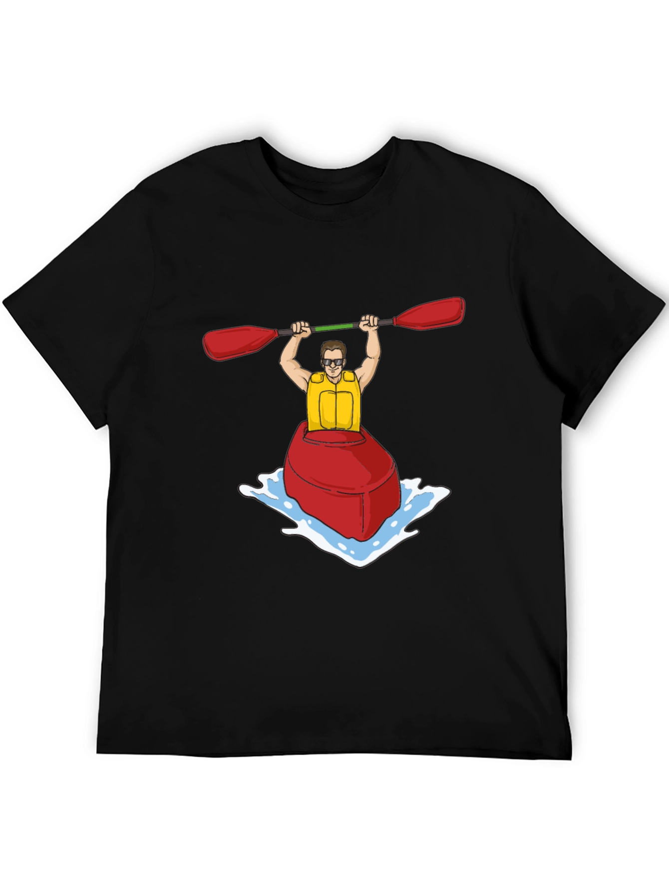 Kayak Cartoon Graphic Black T-Shirt