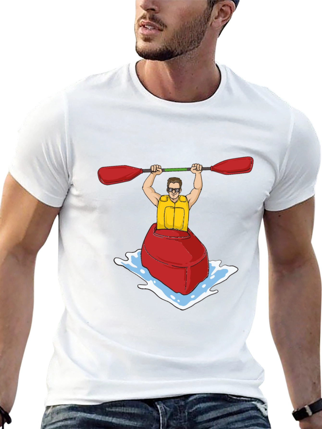 Kayak Cartoon Graphic Black T-Shirt