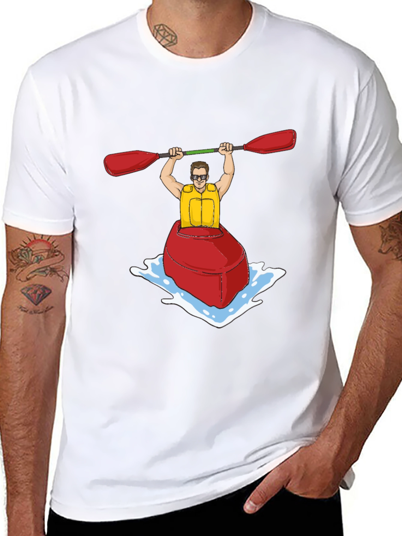 Kayak Cartoon Graphic Black T-Shirt