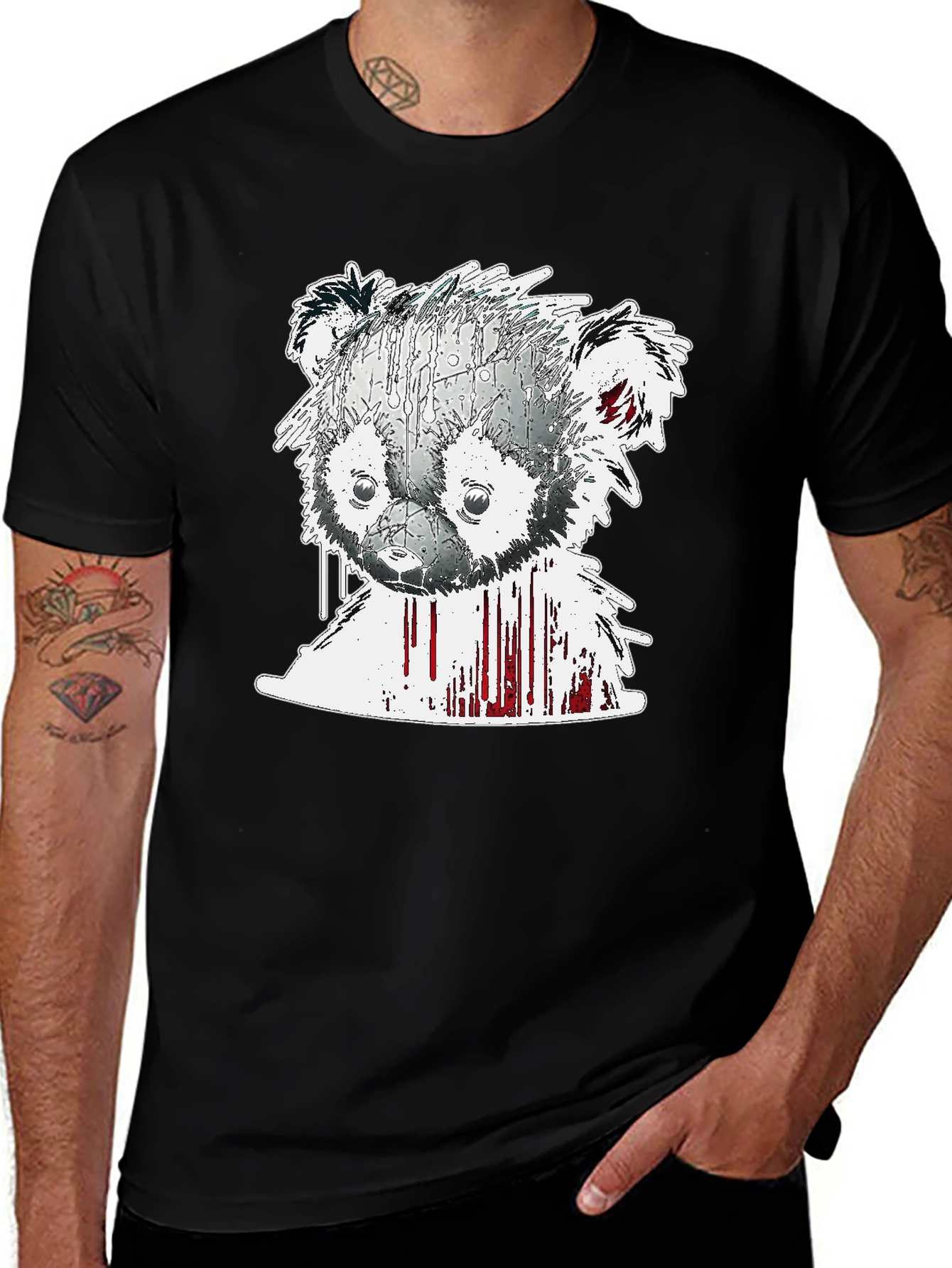 Abstract Bear Graphic Tee - Mens Black T-Shirt