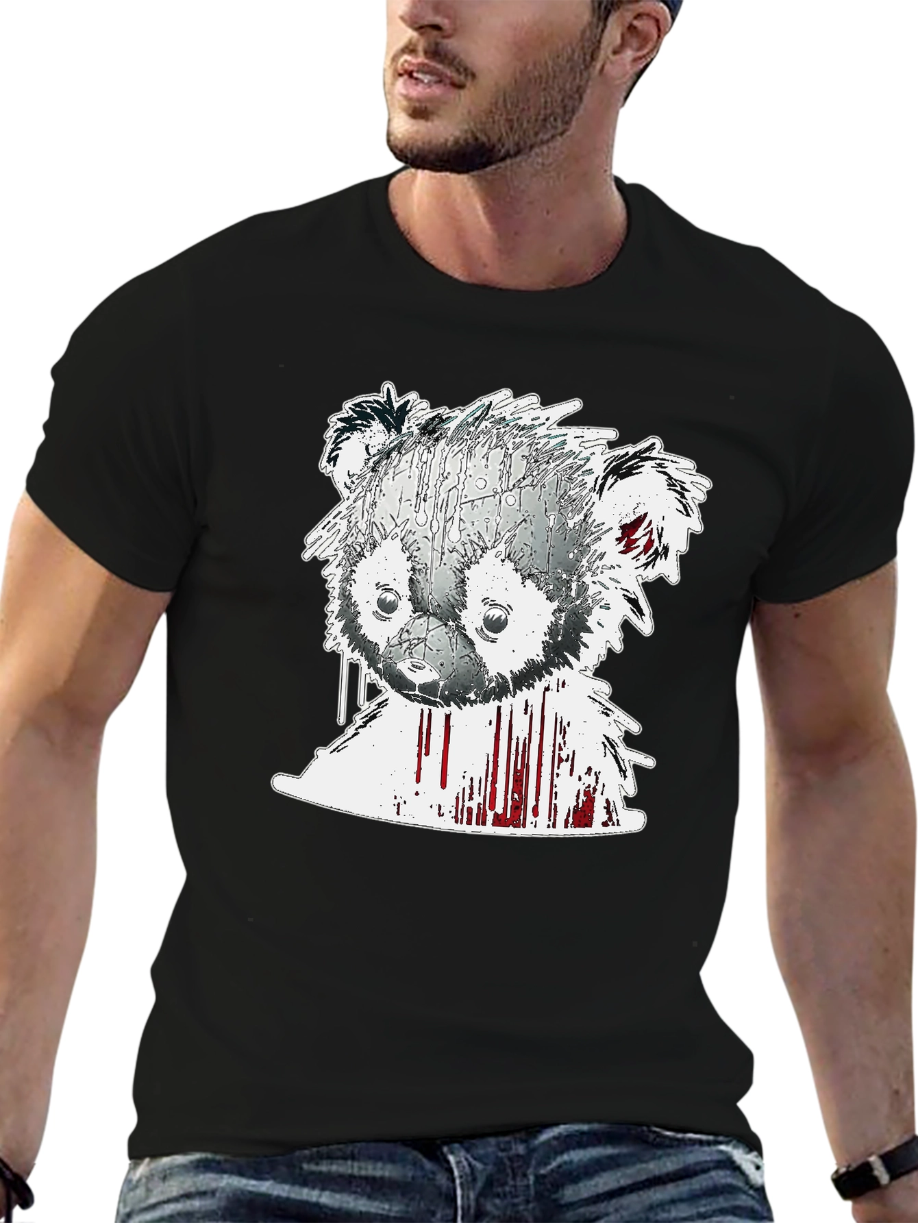 Abstract Bear Graphic Tee - Mens Black T-Shirt