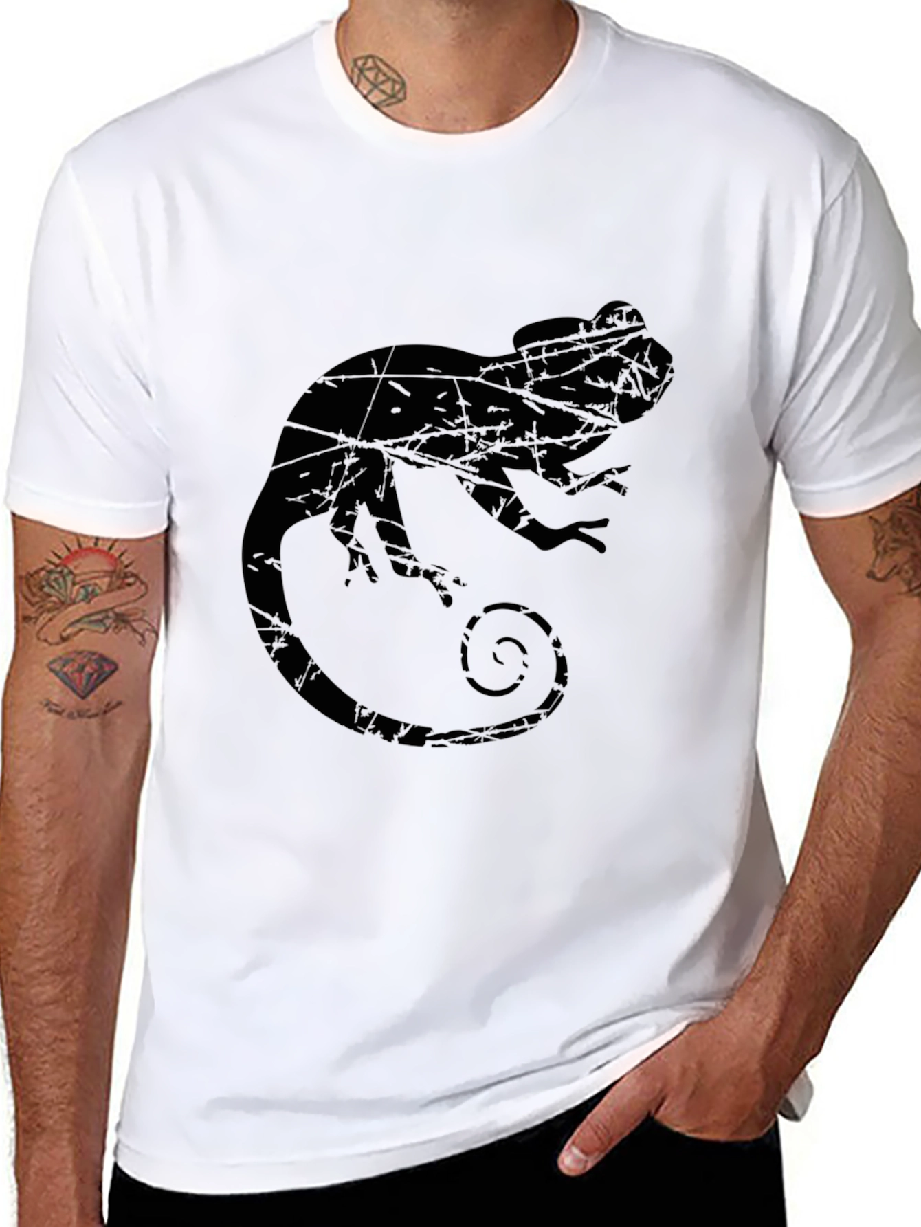 Mens Black Chameleon Graphic T-Shirt