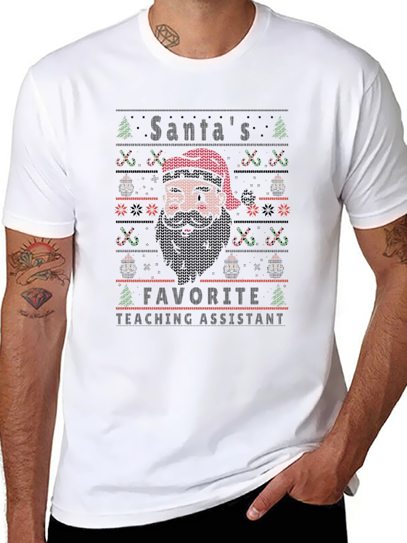 Santas Favorite Teaching Assistant Ugly Christmas T-Shirt