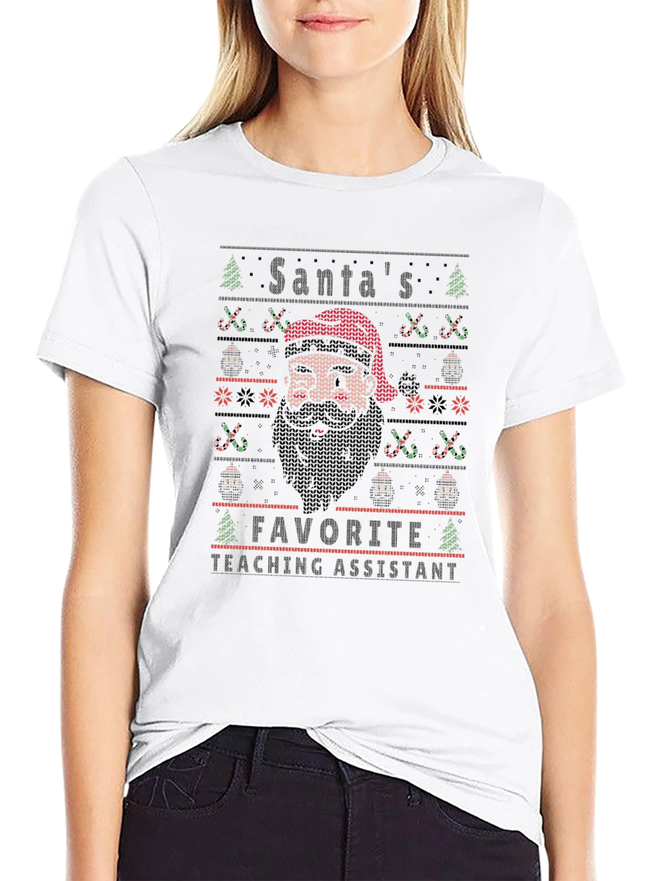 Santas Favorite Teaching Assistant Ugly Christmas T-Shirt