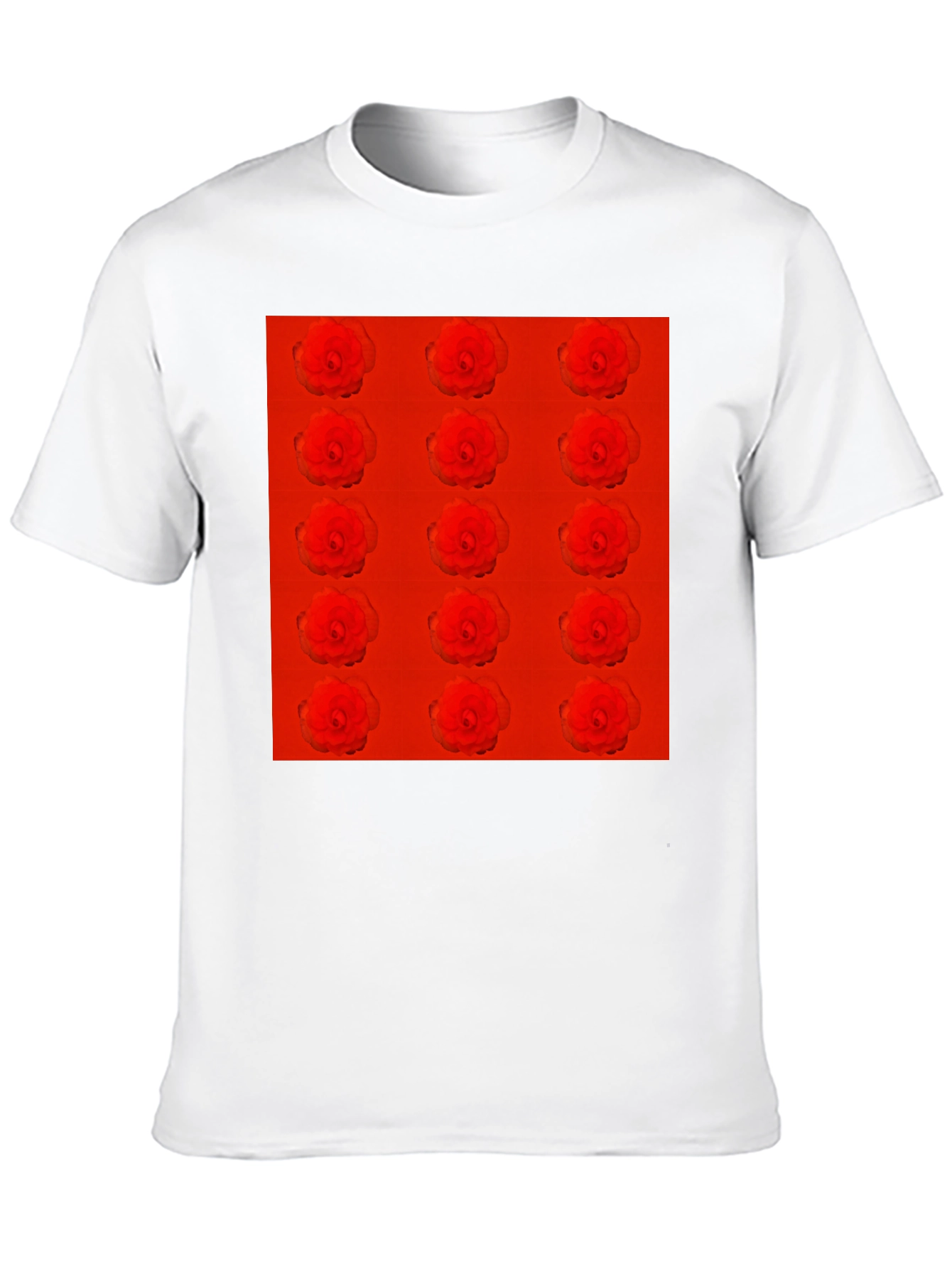 Red Rose Pattern Black T-Shirt
