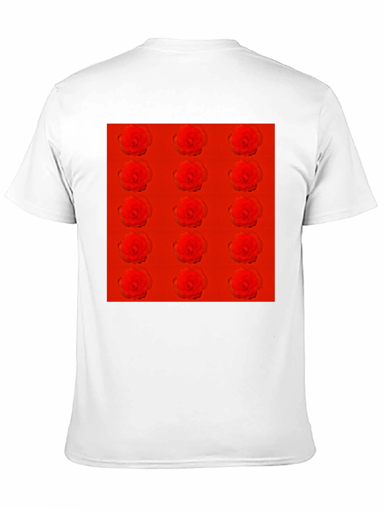 Red Rose Pattern Black T-Shirt