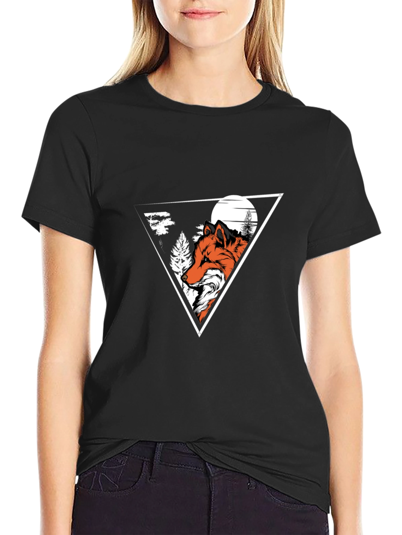 Fox Graphic Print Crew Neck T-Shirt - Black