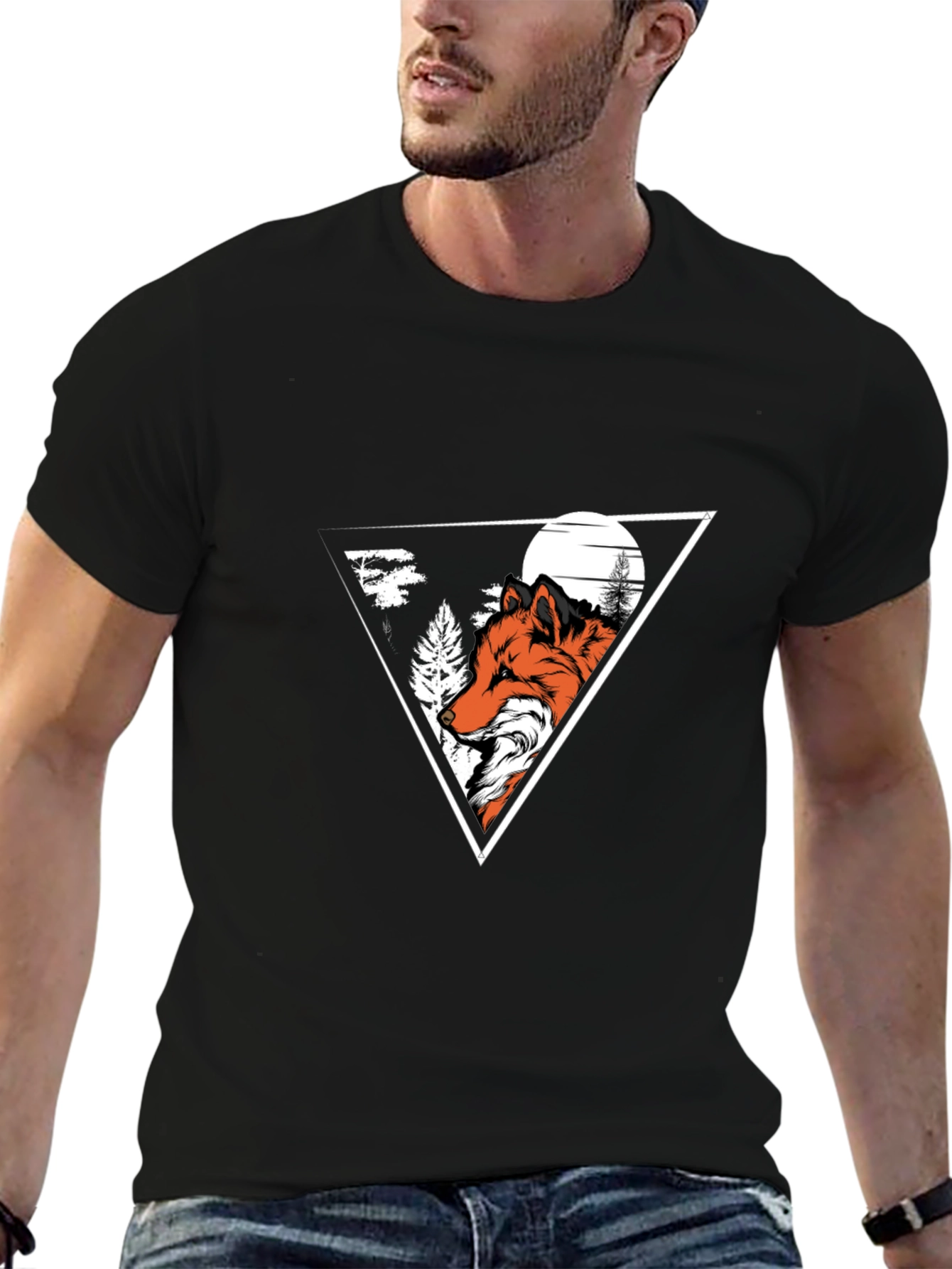 Fox Graphic Print Crew Neck T-Shirt - Black