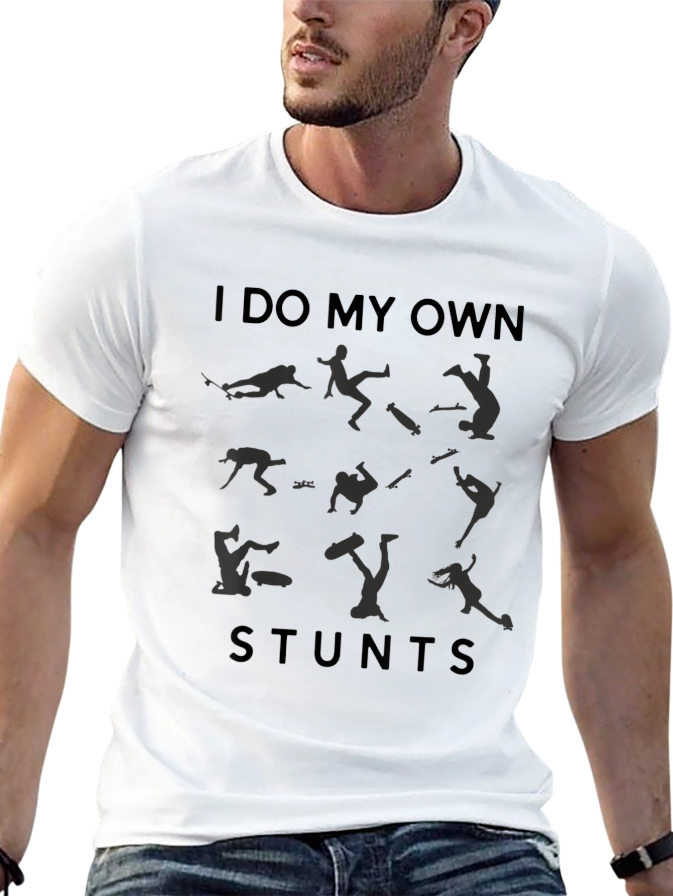I Do My Own Stunts Black Graphic T-Shirt