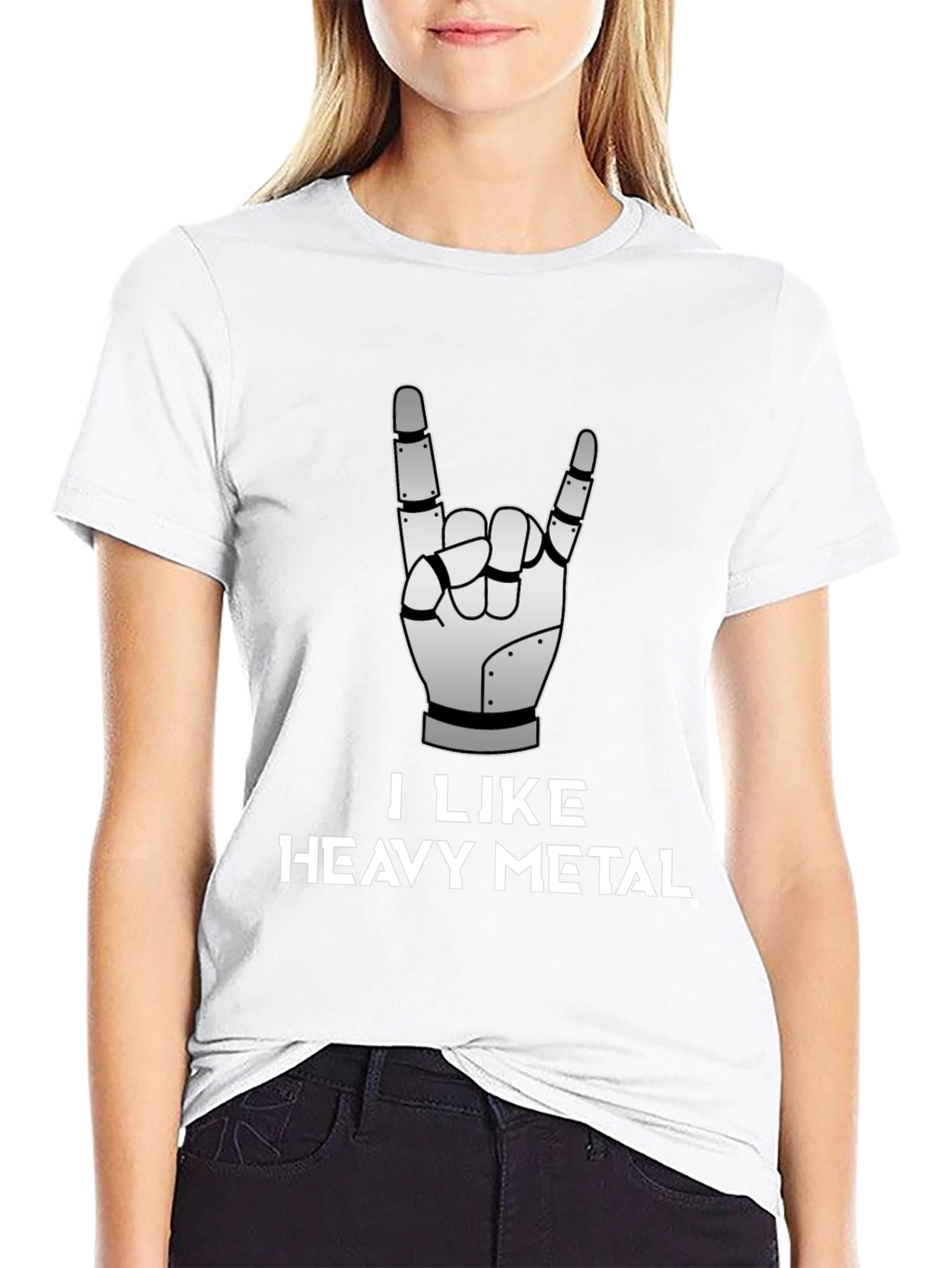 I Like Heavy Metal Robot Hand Graphic Tee
