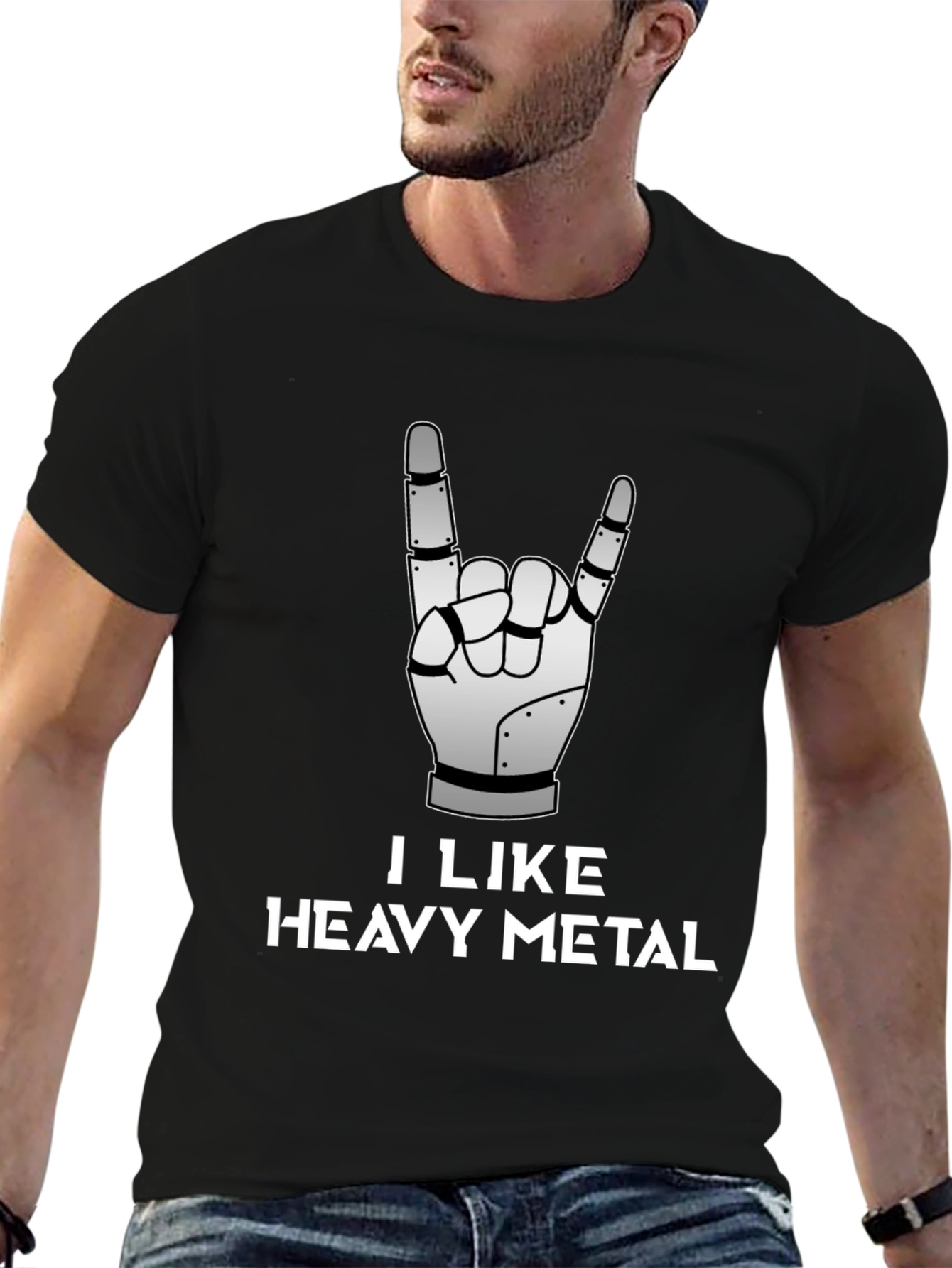 I Like Heavy Metal Robot Hand Graphic Tee