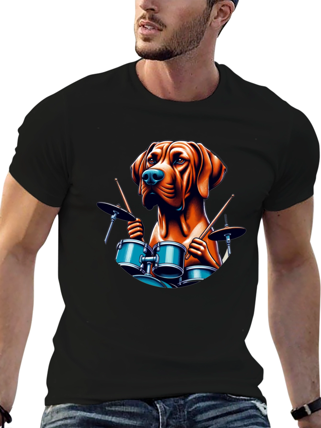 Dog Drummer Graphic Tee - Black T-Shirt
