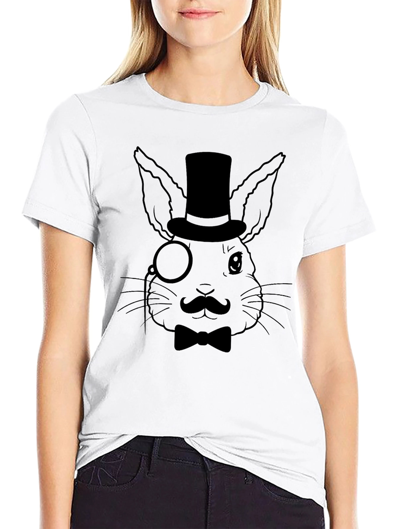 Dapper Rabbit Tee - Top Hat Monocle Bowtie Design