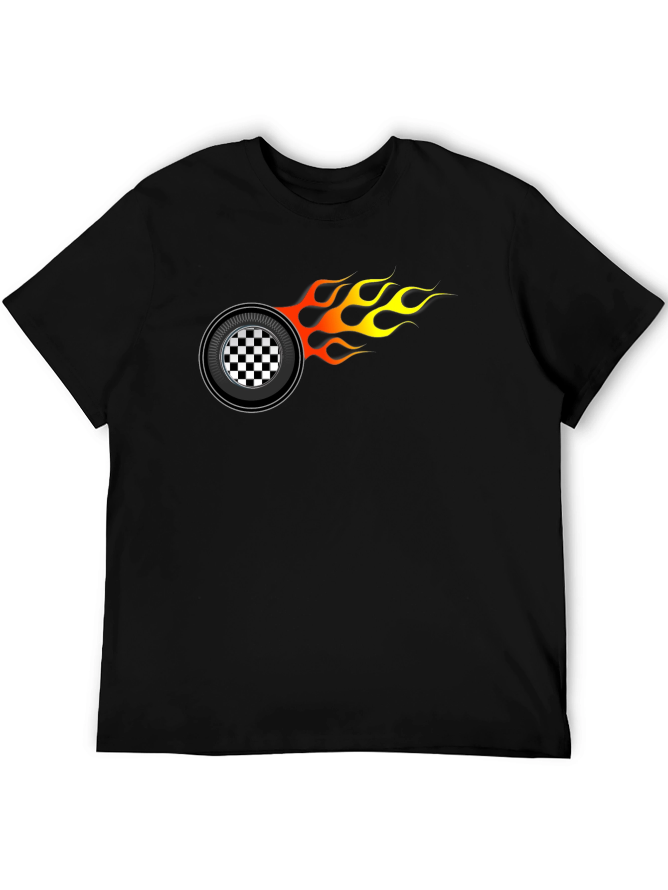 Racing Wheel Flame Graphic Black T-Shirt