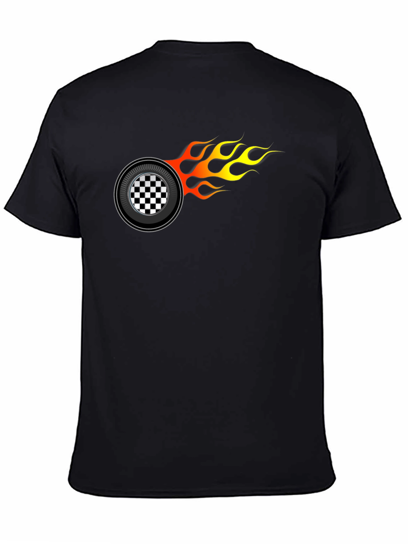 Racing Wheel Flame Graphic Black T-Shirt