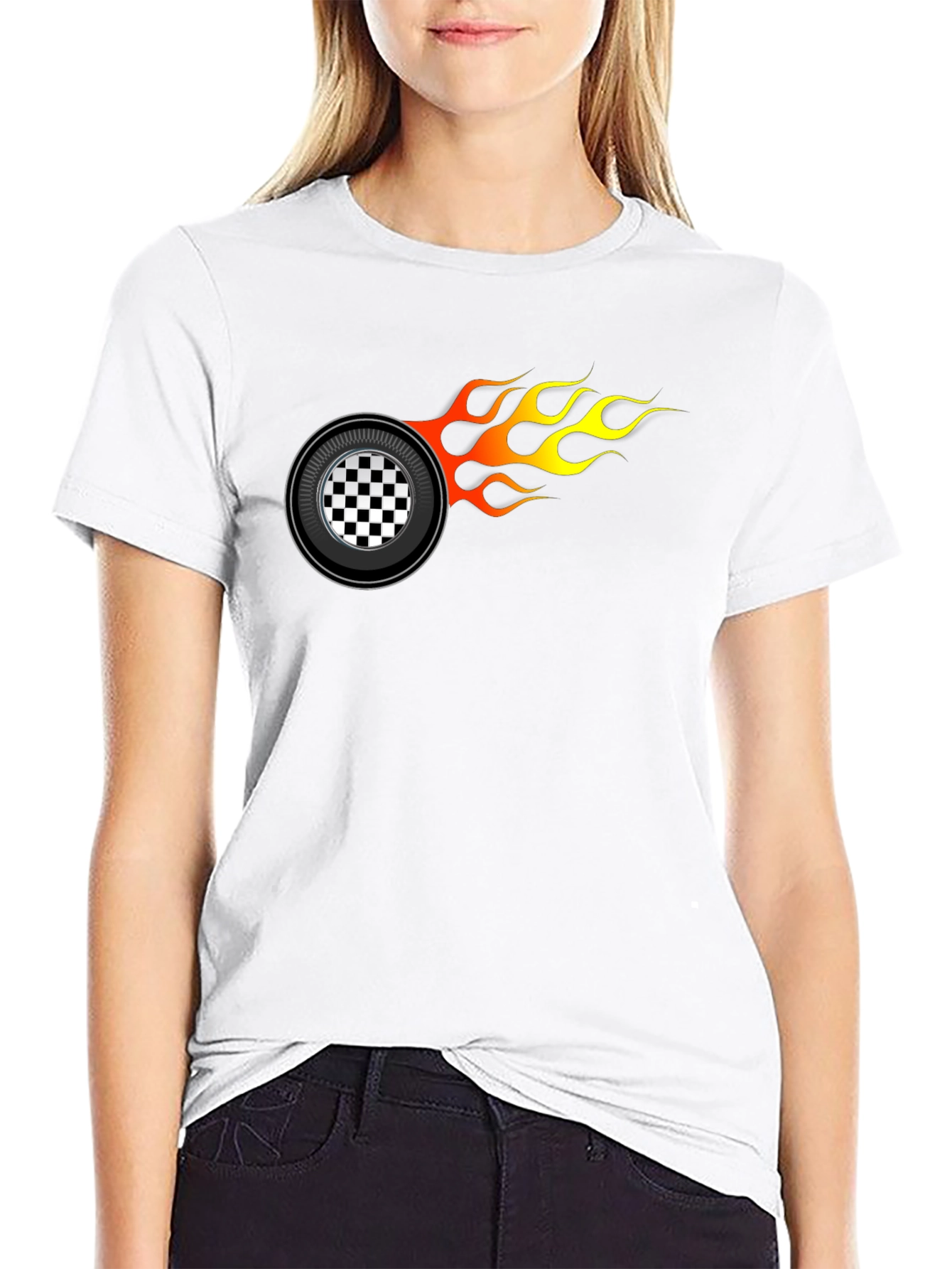 Racing Wheel Flame Graphic Black T-Shirt