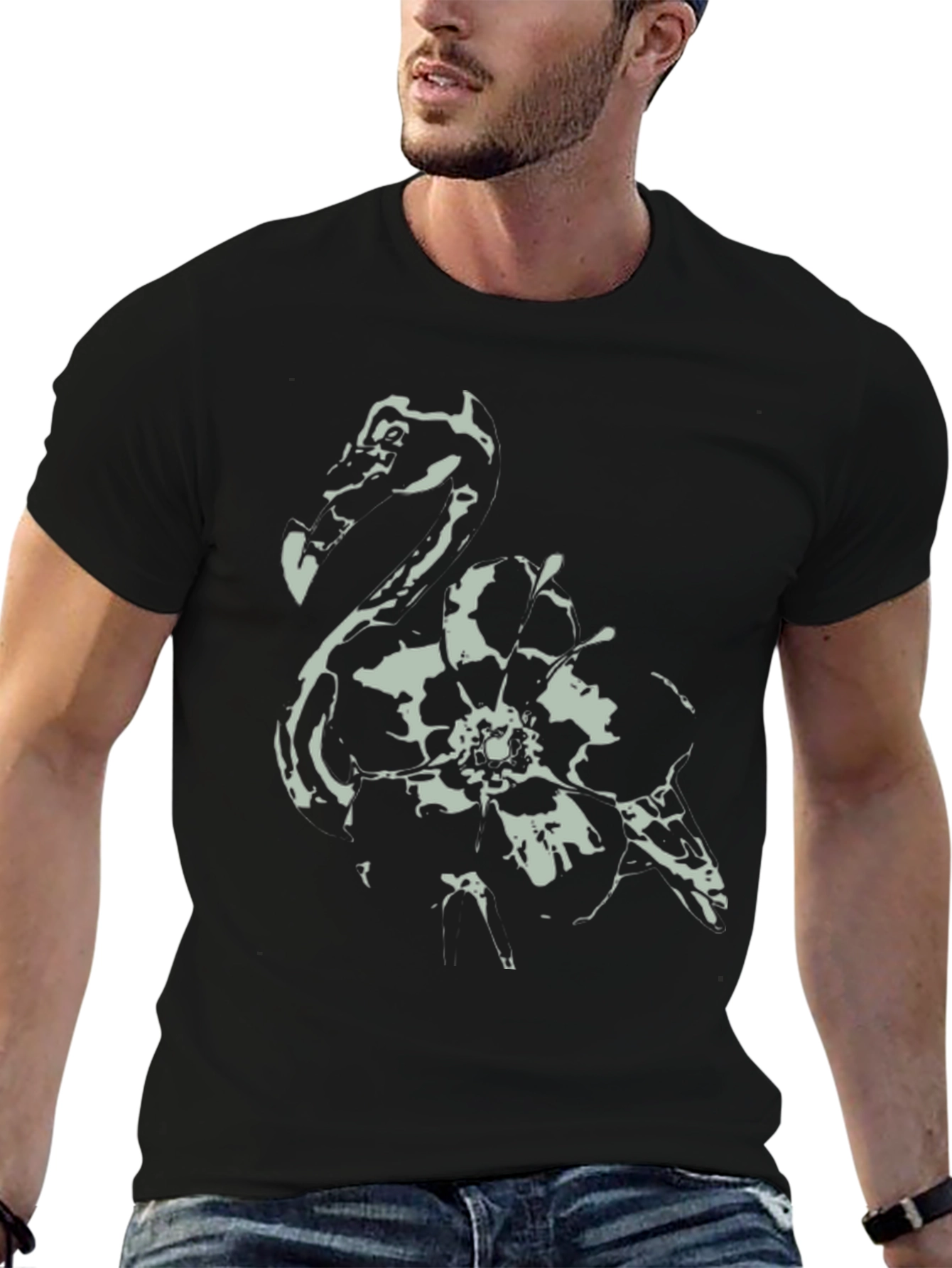Abstract Floral Graphic Black T-Shirt