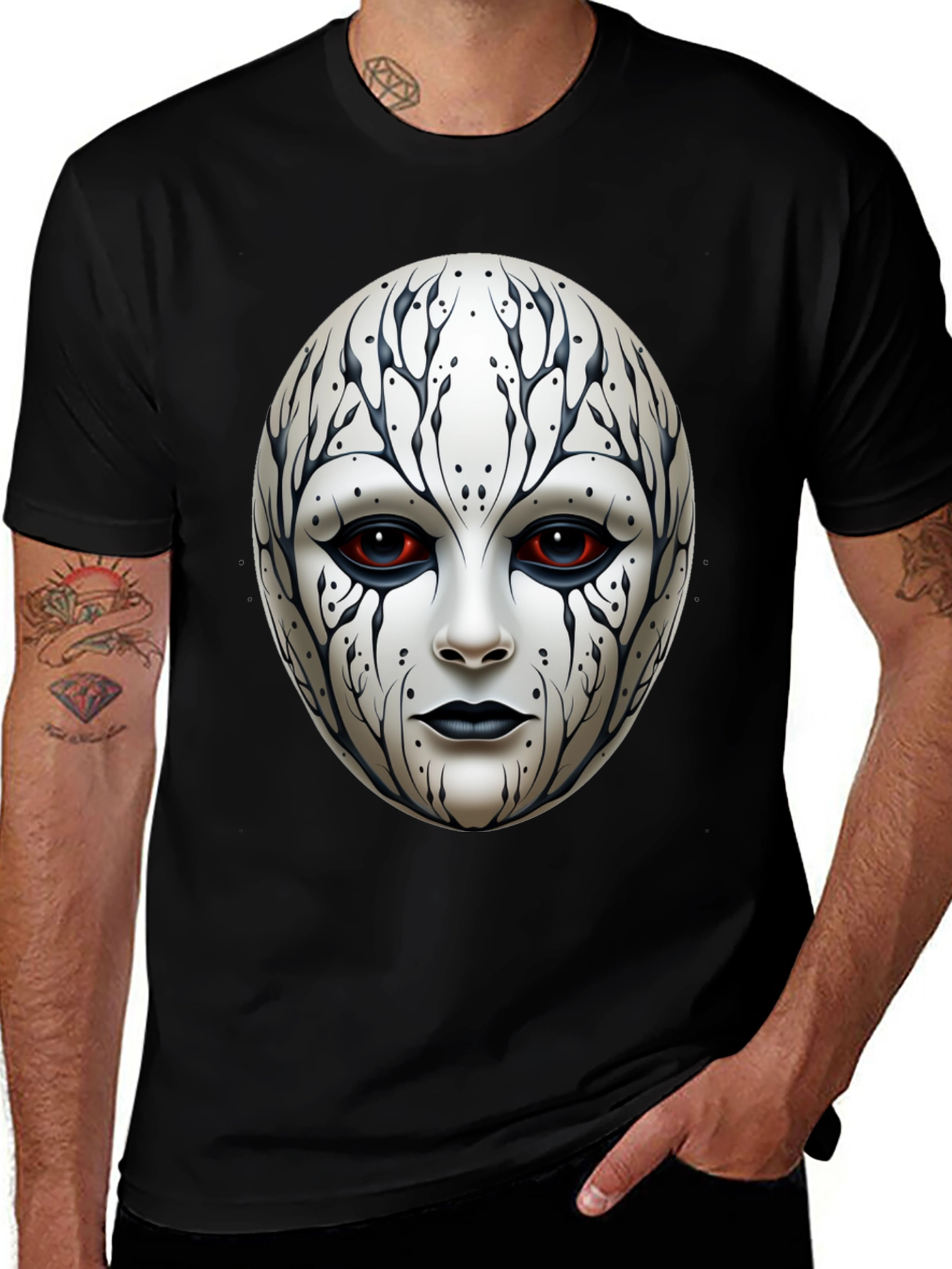 Mystic Face Graphic Tee - Black Cotton Blend