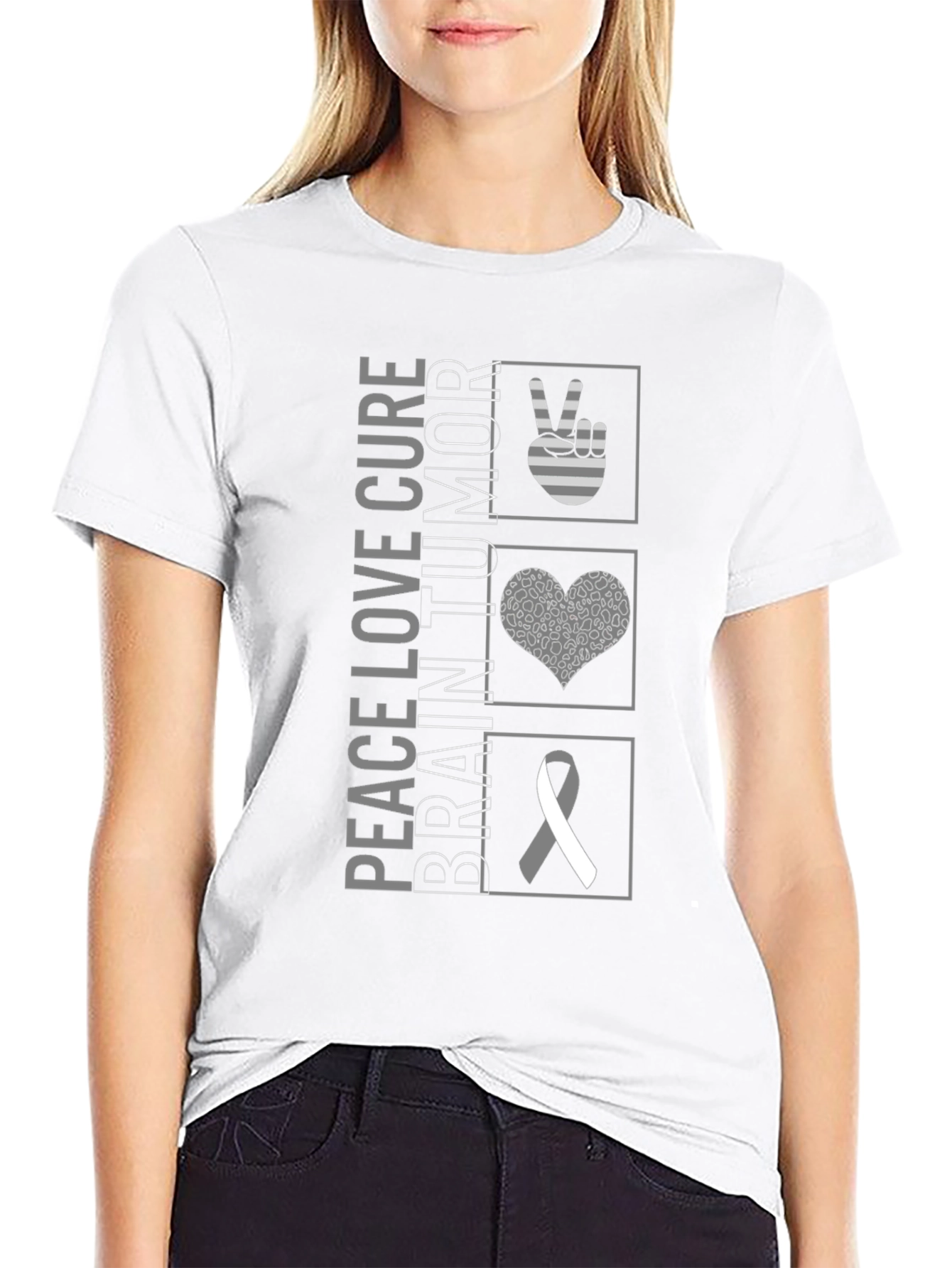 Peace Love Cure Brain Tumor Awareness T-Shirt