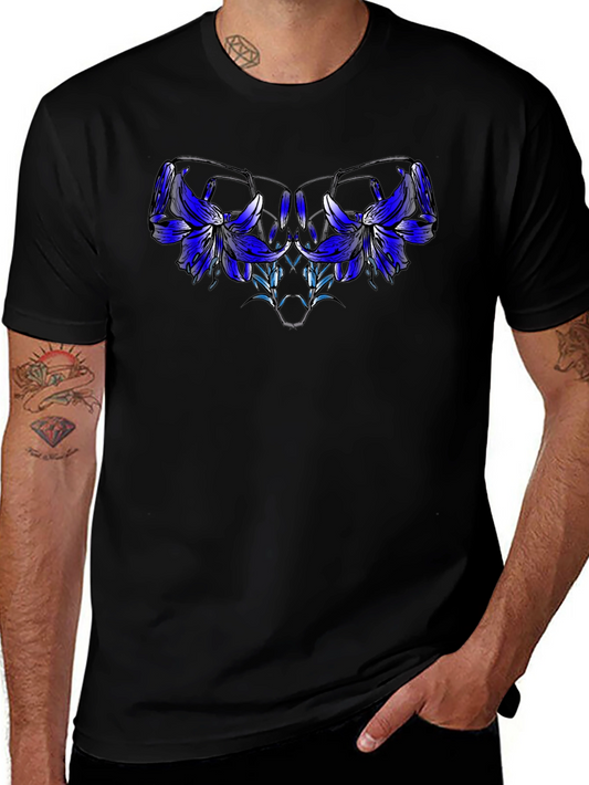 Black Floral Graphic Tee - Modern Artistic Design