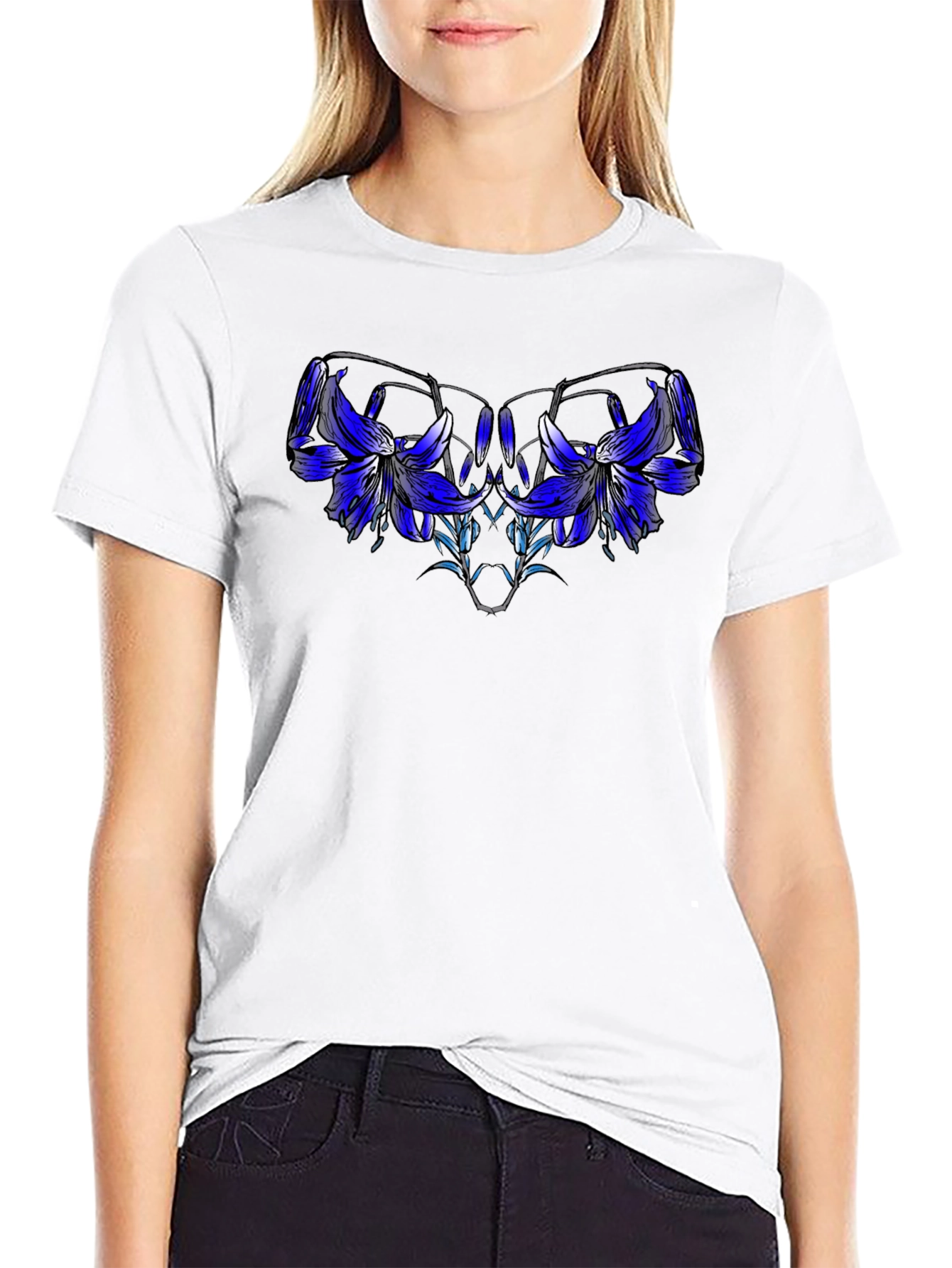 Black Floral Graphic Tee - Modern Artistic Design