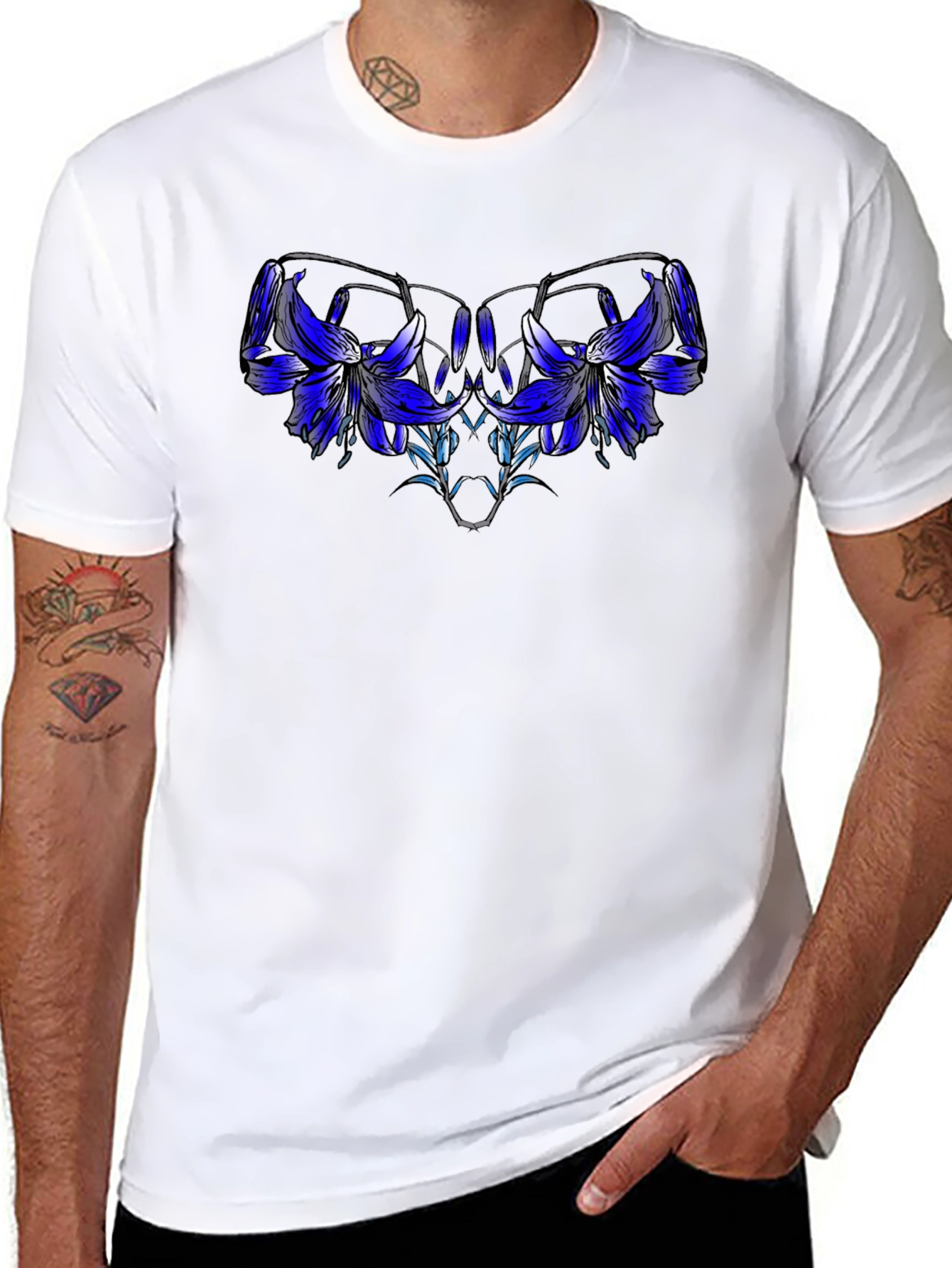 Black Floral Graphic Tee - Modern Artistic Design