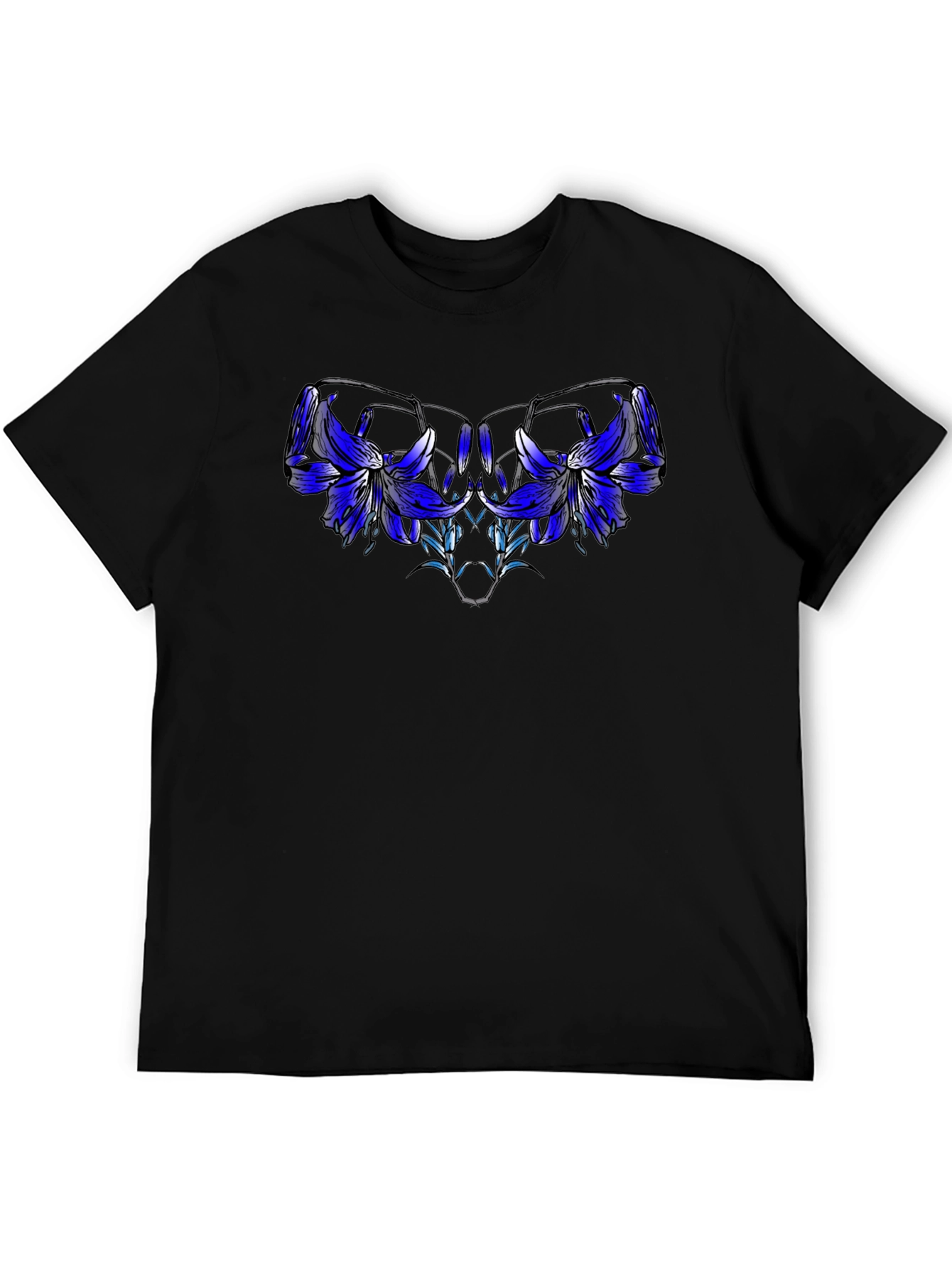 Black Floral Graphic Tee - Modern Artistic Design