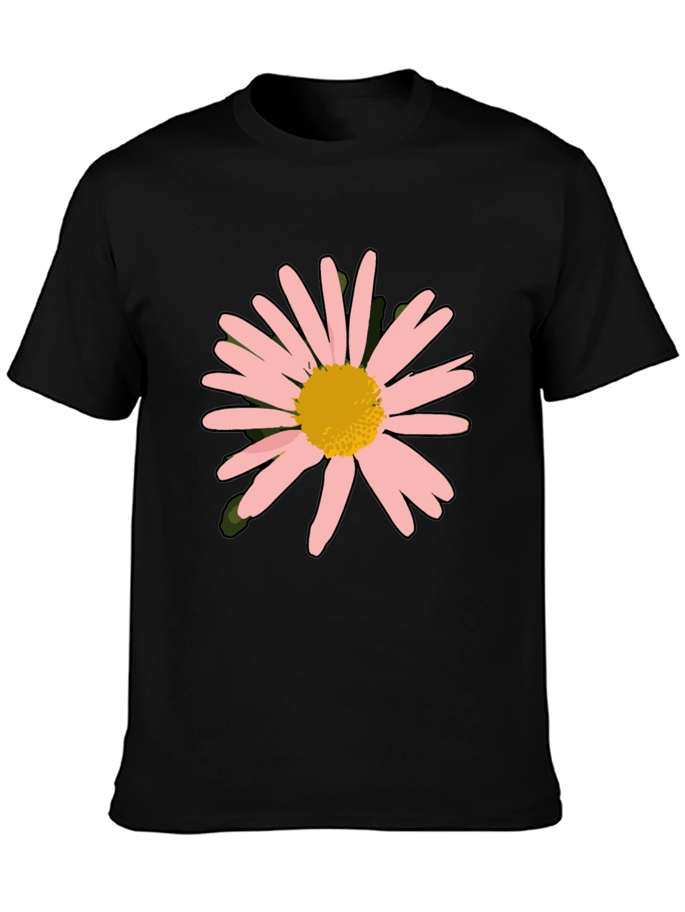 Pink Daisy Graphic Black T-Shirt
