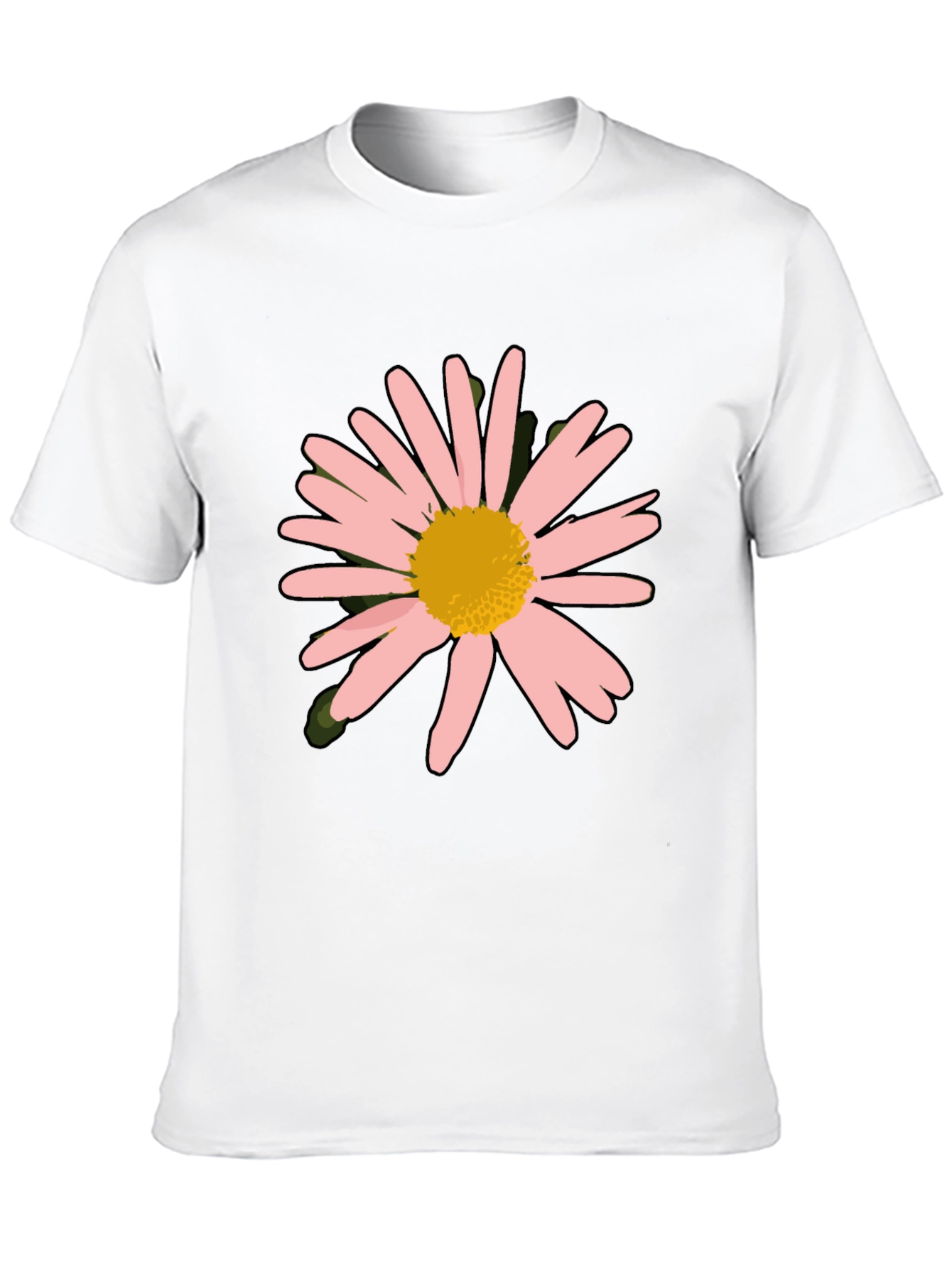 Pink Daisy Graphic Black T-Shirt