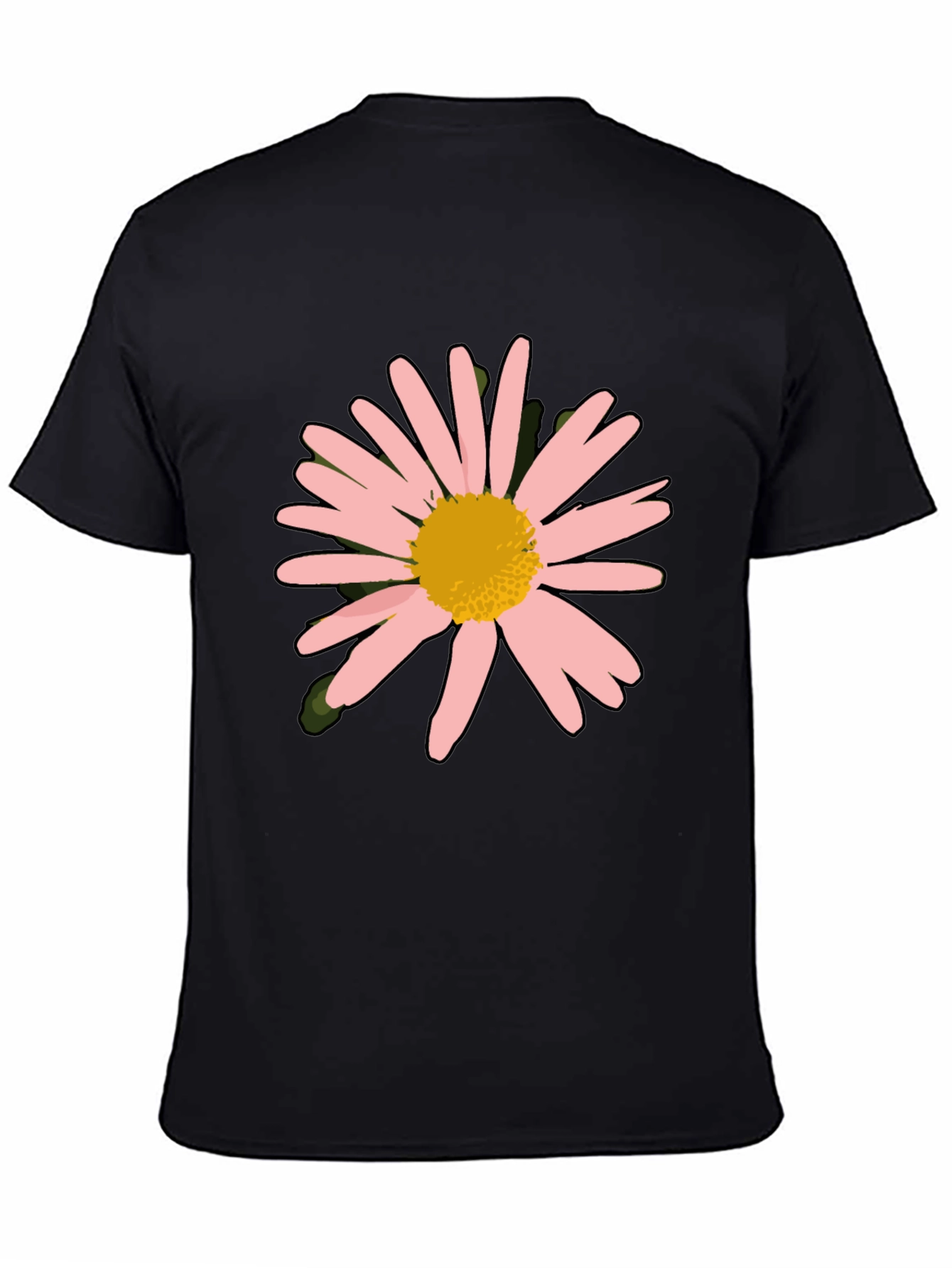 Pink Daisy Graphic Black T-Shirt
