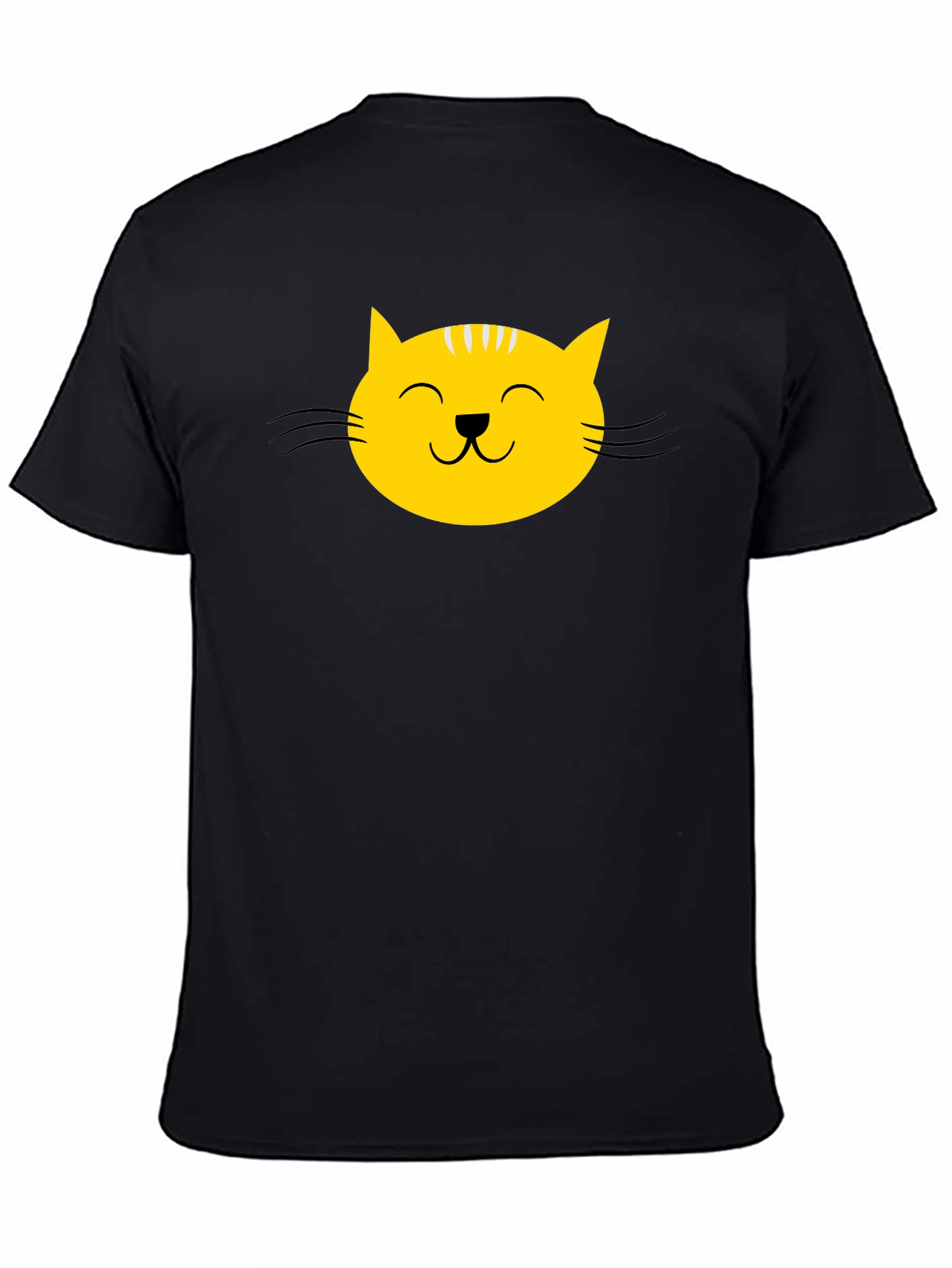 Black T-Shirt with Yellow Cat Face Graphic