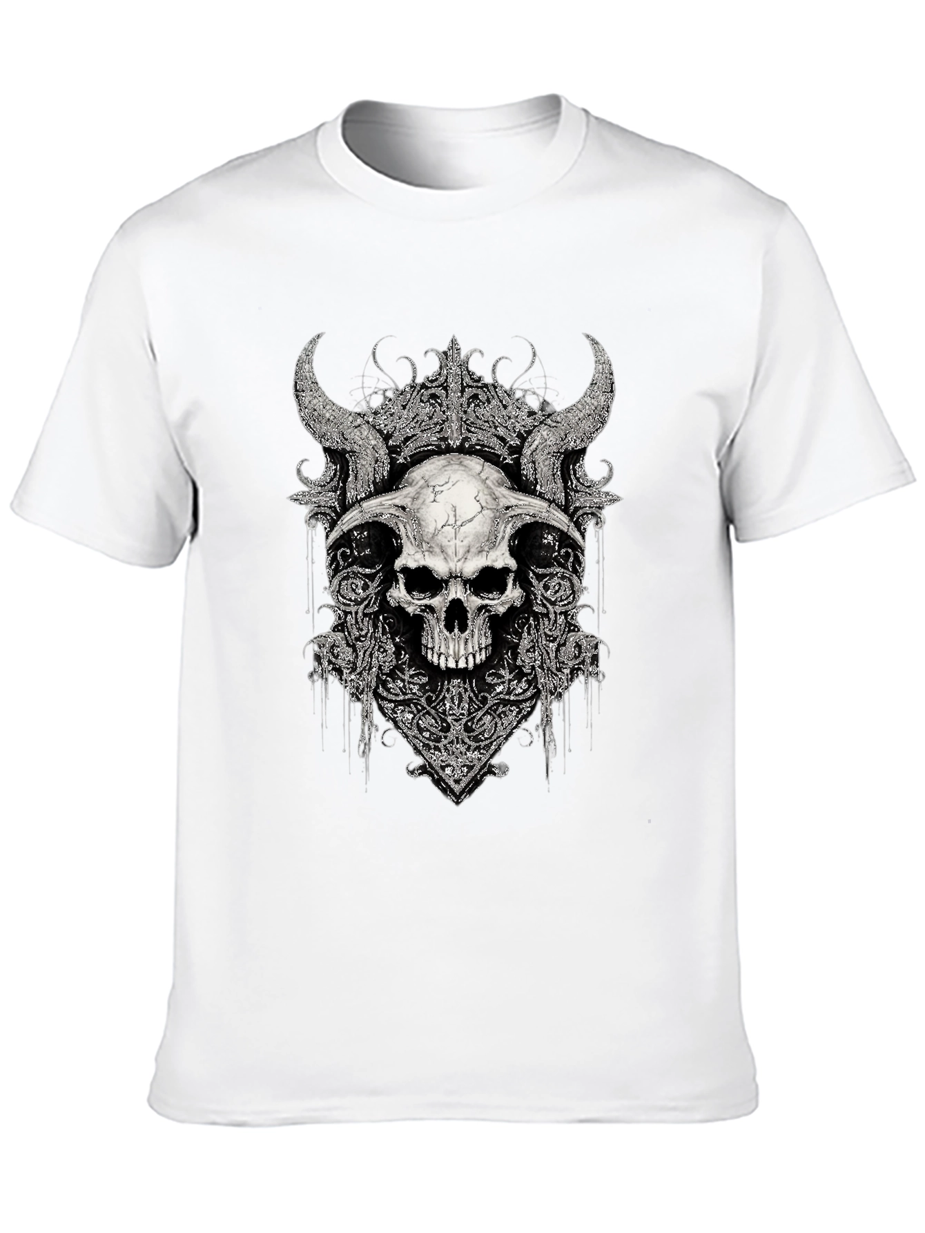 Black Skull Horns Graphic Print T-Shirt