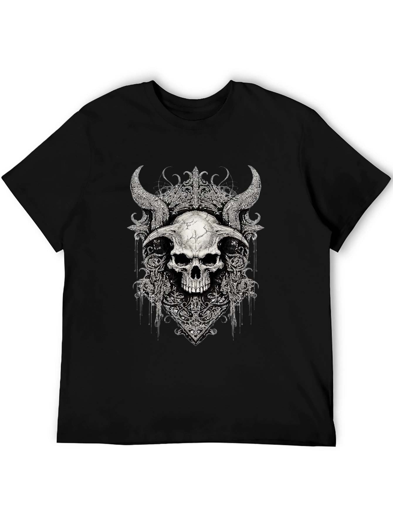 Black Skull Horns Graphic Print T-Shirt