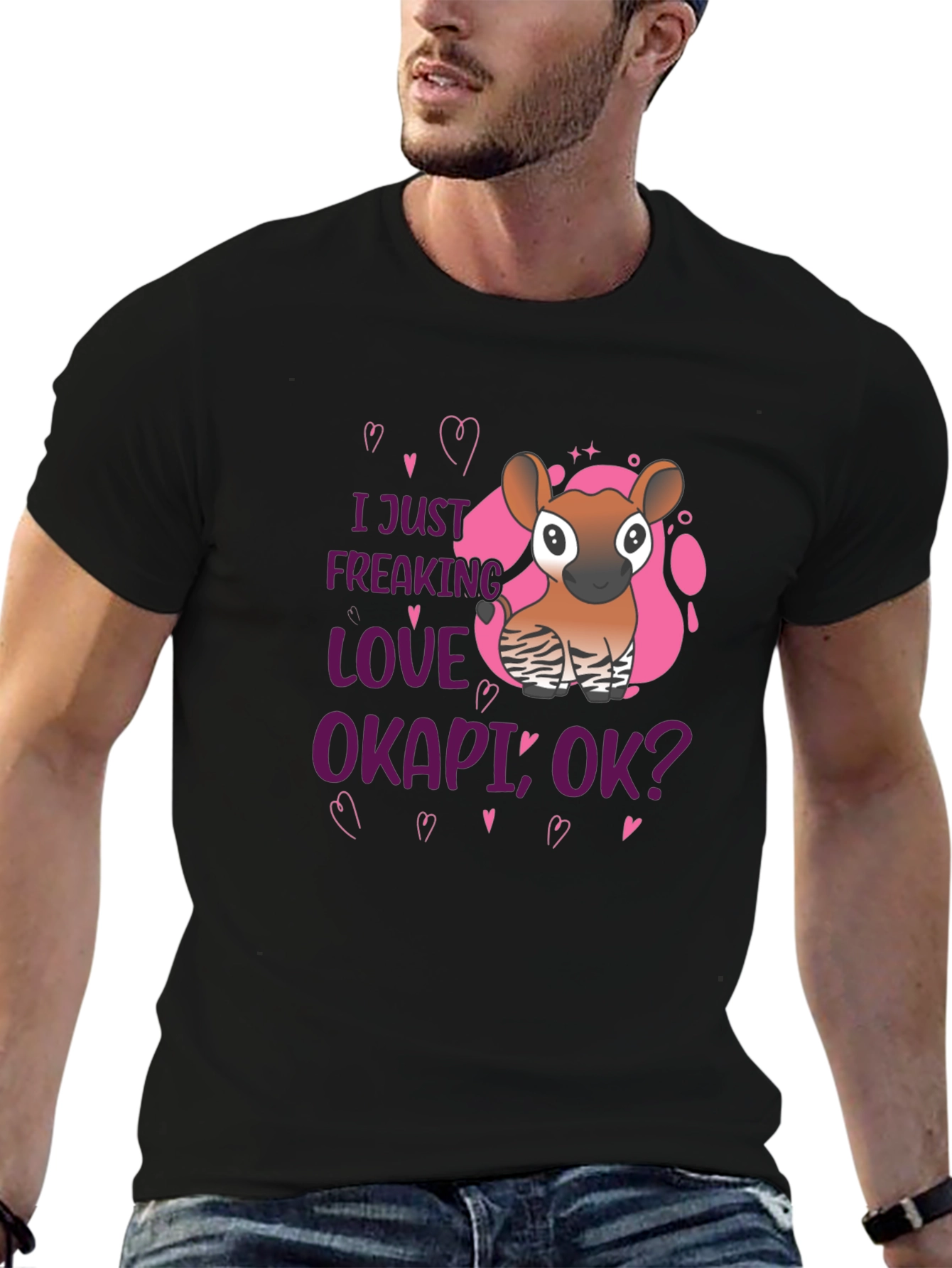 I Love Okapi Black T-Shirt Animal Lover Tee