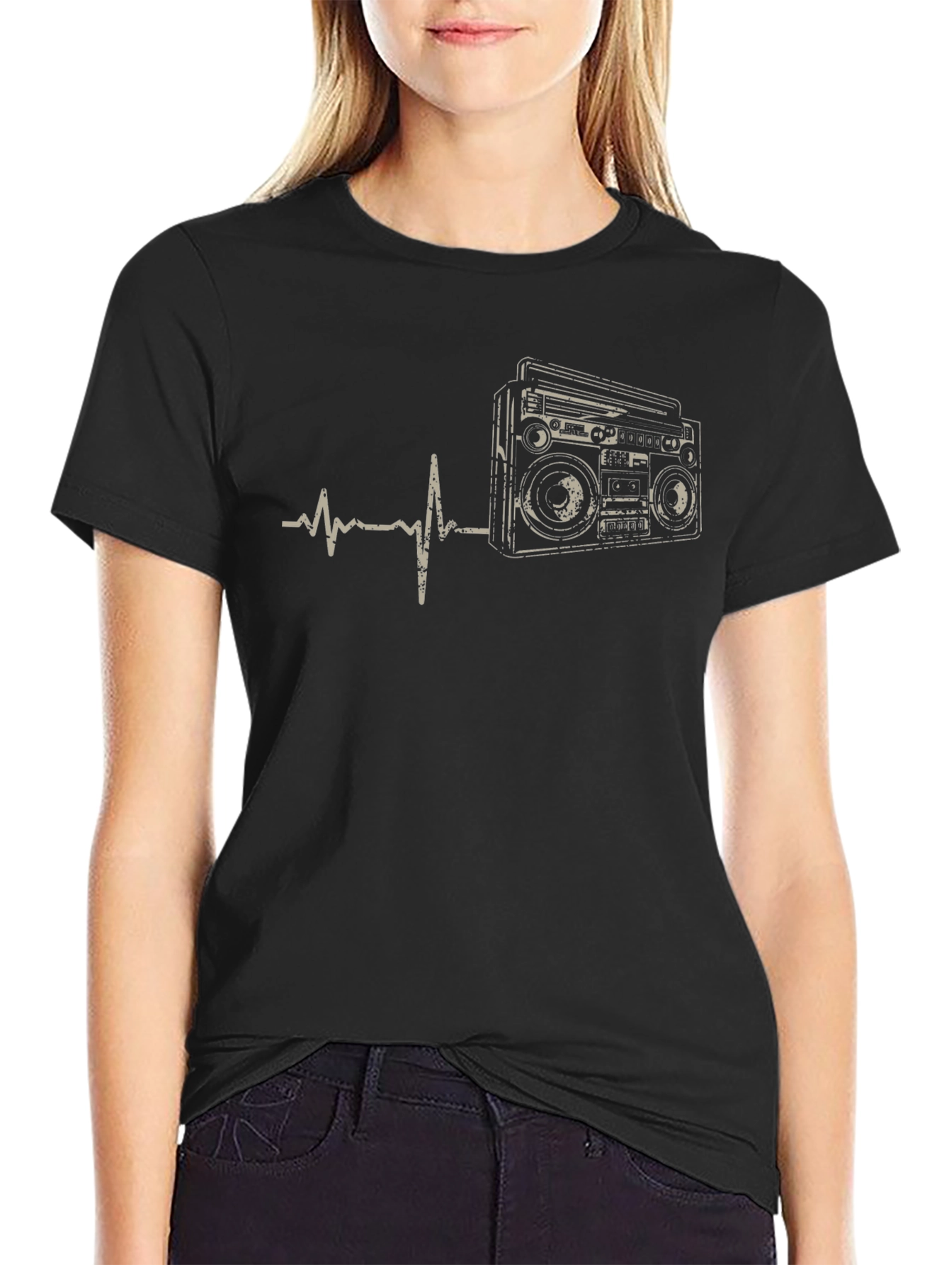 Retro Boombox Heartbeat T-Shirt - Music Lover Tee
