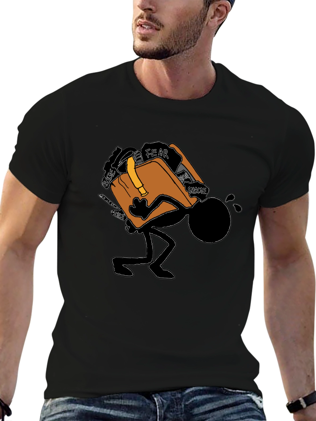 Burdened Stick Figure Graphic T-Shirt