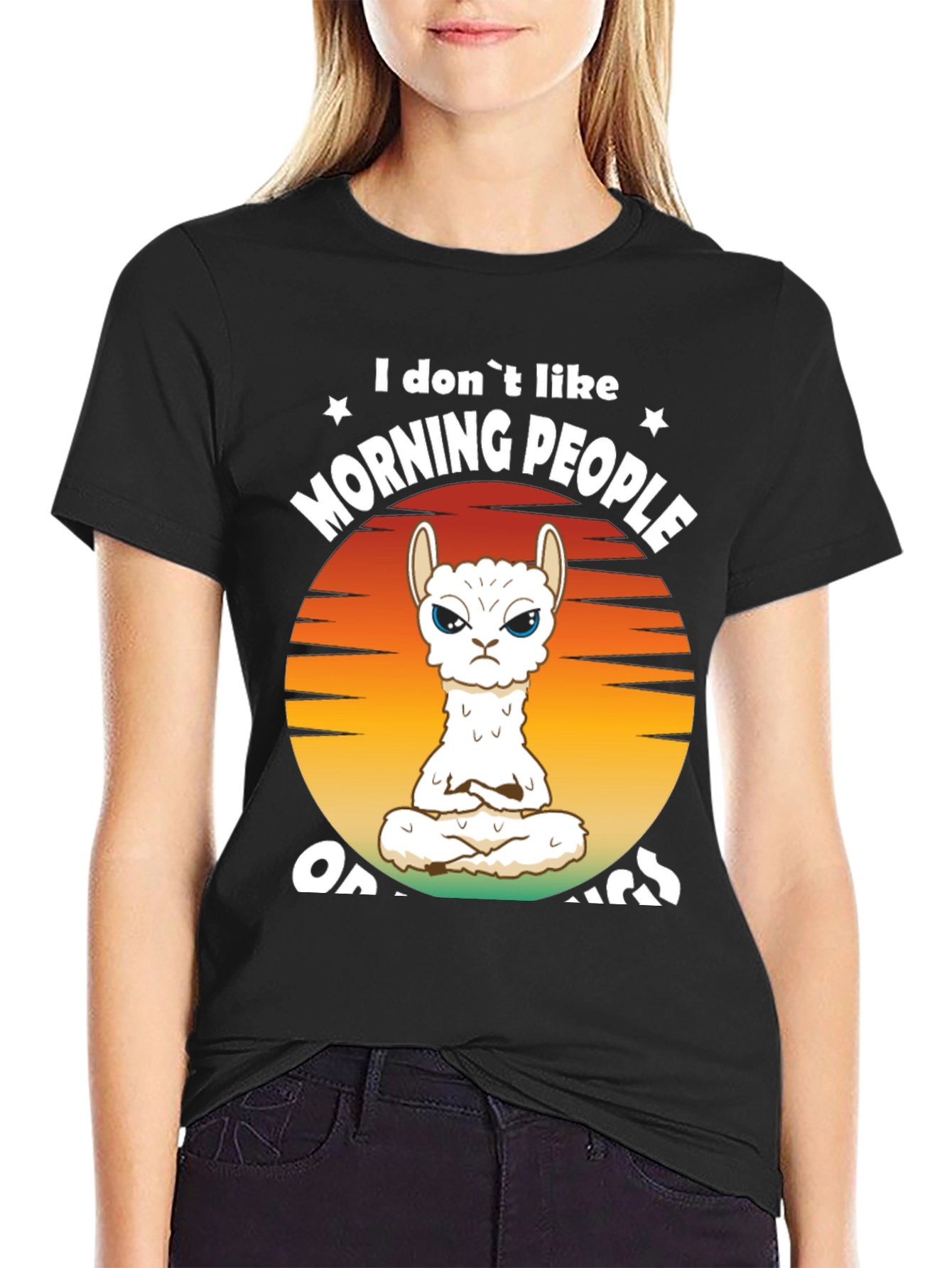 Funny Llama Graphic T-Shirt - Morning People Design