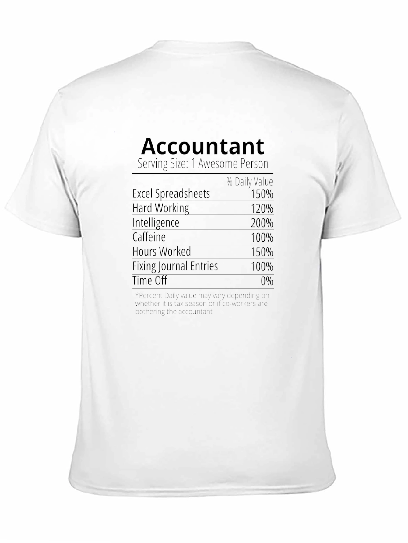 Accountant Nutrition Facts T-Shirt