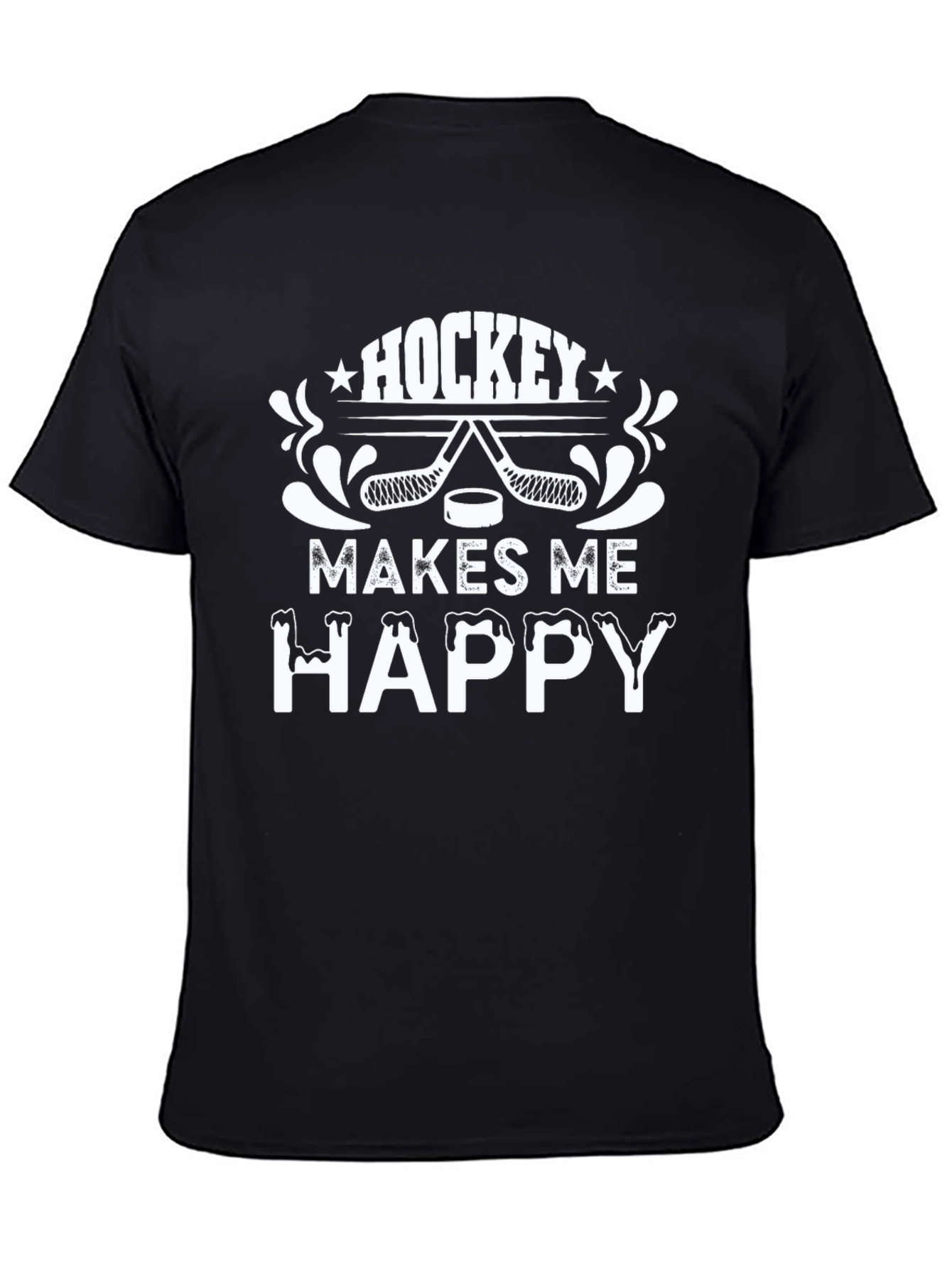 Hockey Makes Me Happy T-Shirt - Black Graphic Tee