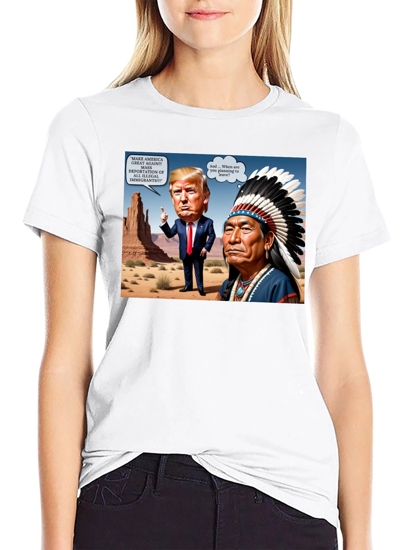 Political Humor T-Shirt: Trump vs. Native American