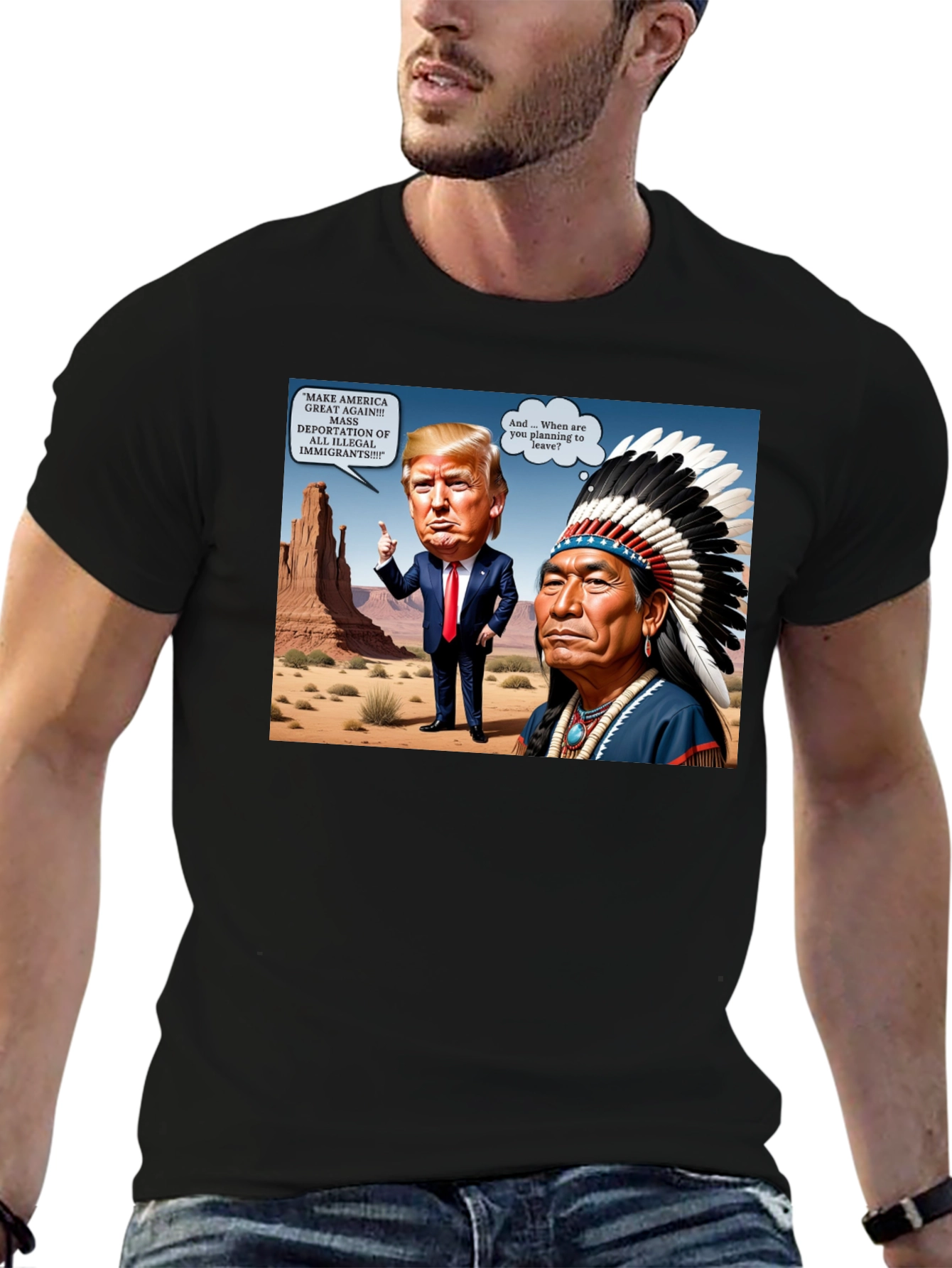 Political Humor T-Shirt: Trump vs. Native American