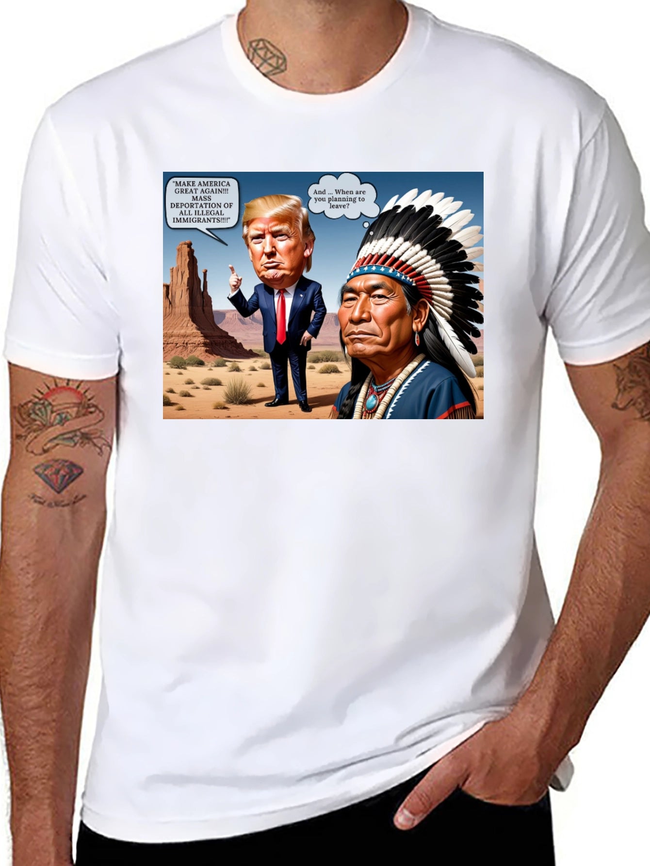 Political Humor T-Shirt: Trump vs. Native American