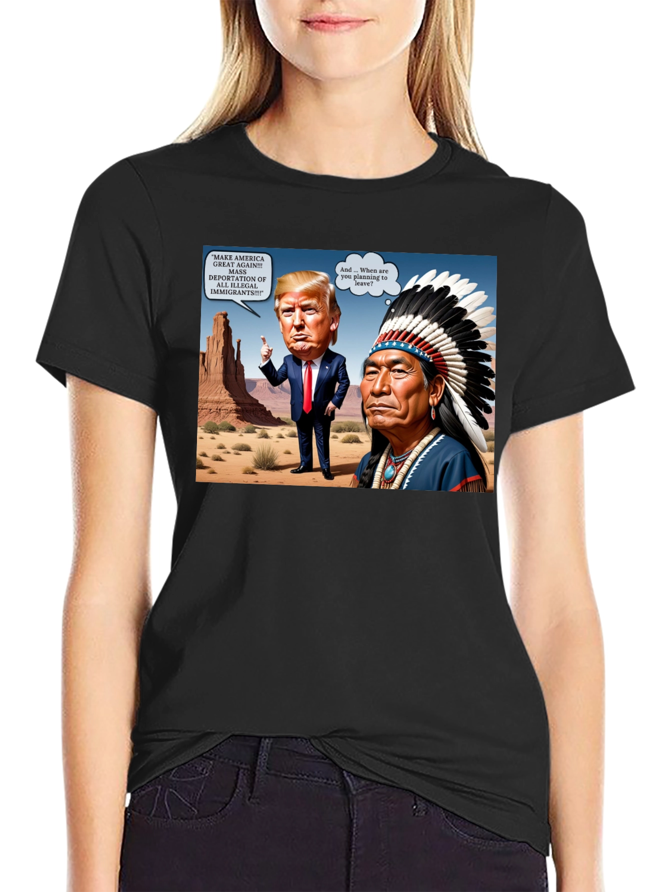 Political Humor T-Shirt: Trump vs. Native American