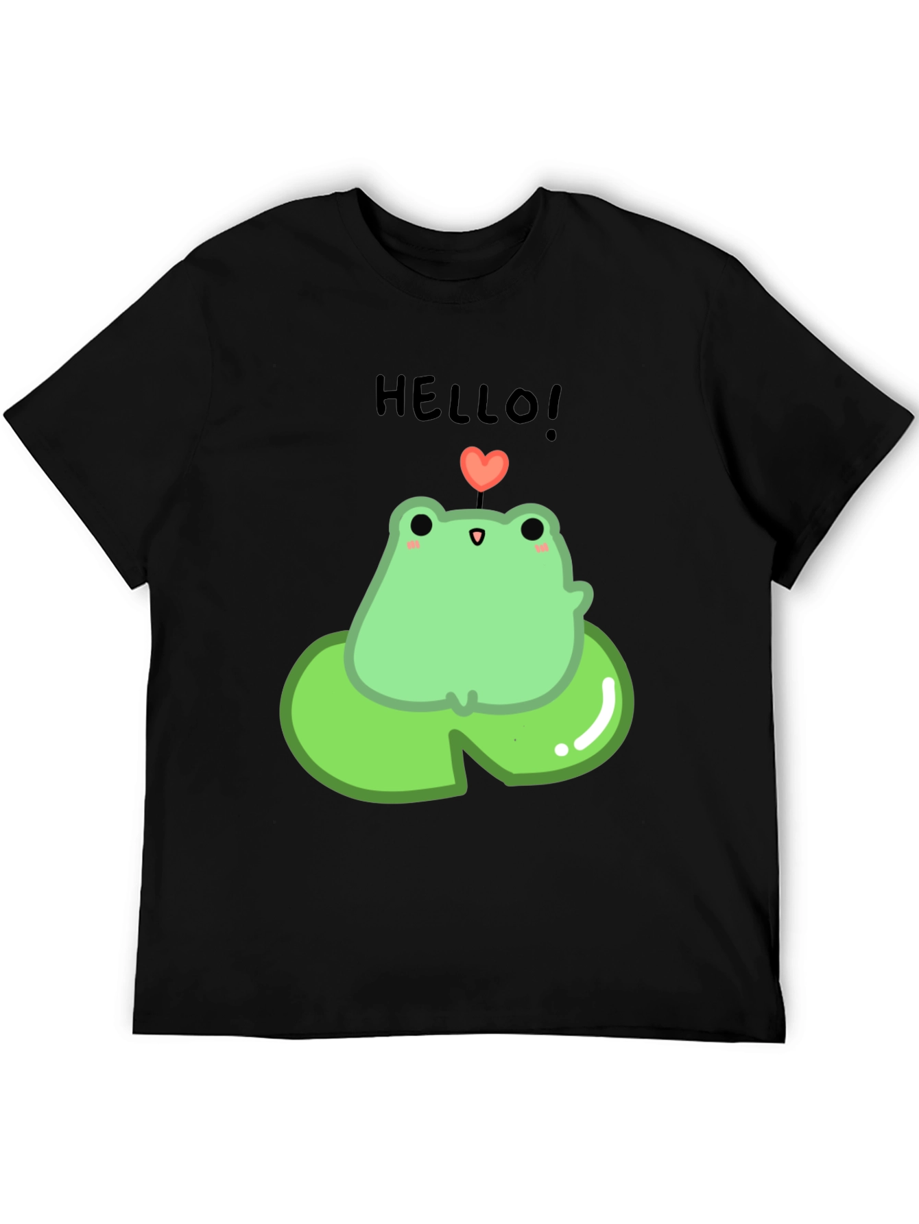 Cute Frog on Lily Pad Graphic Tee - Black