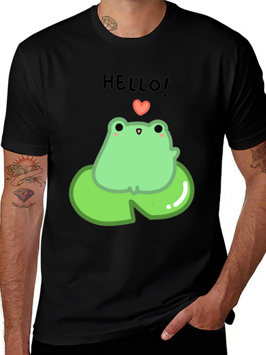 Cute Frog on Lily Pad Graphic Tee - Black