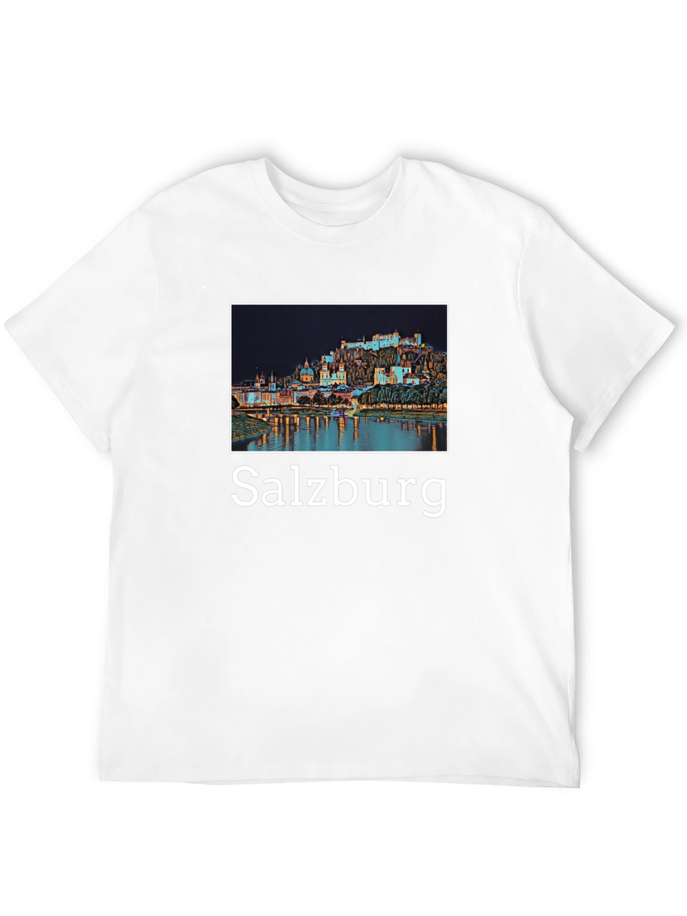 Salzburg Cityscape Graphic Tee - Black Cotton T-Shirt