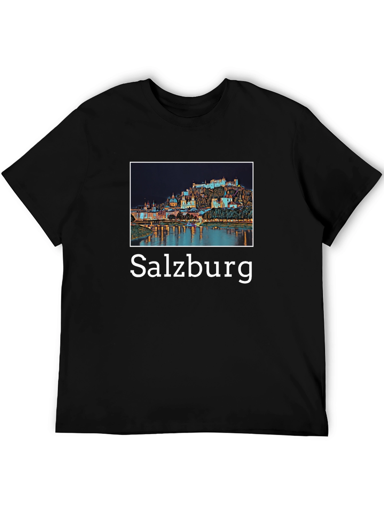 Salzburg Cityscape Graphic Tee - Black Cotton T-Shirt