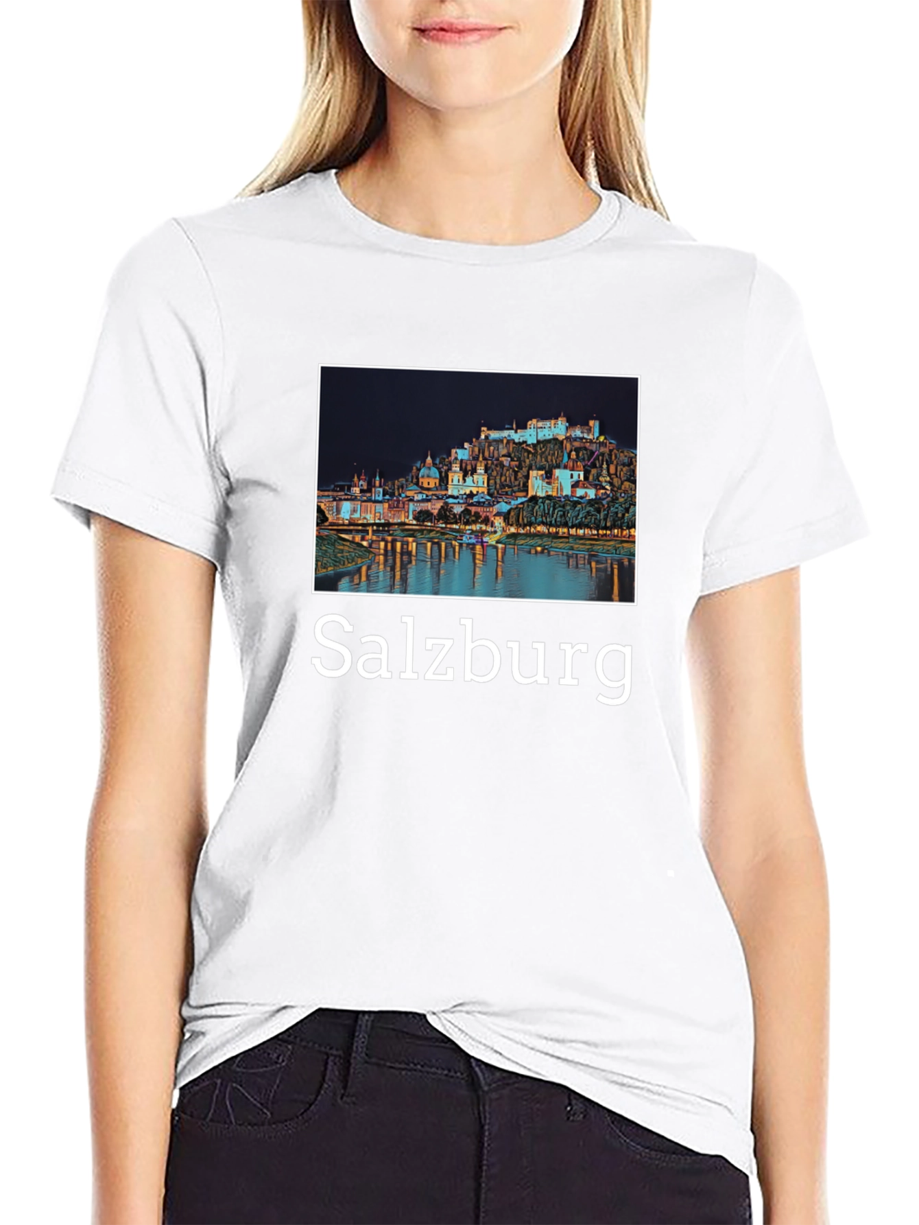 Salzburg Cityscape Graphic Tee - Black Cotton T-Shirt