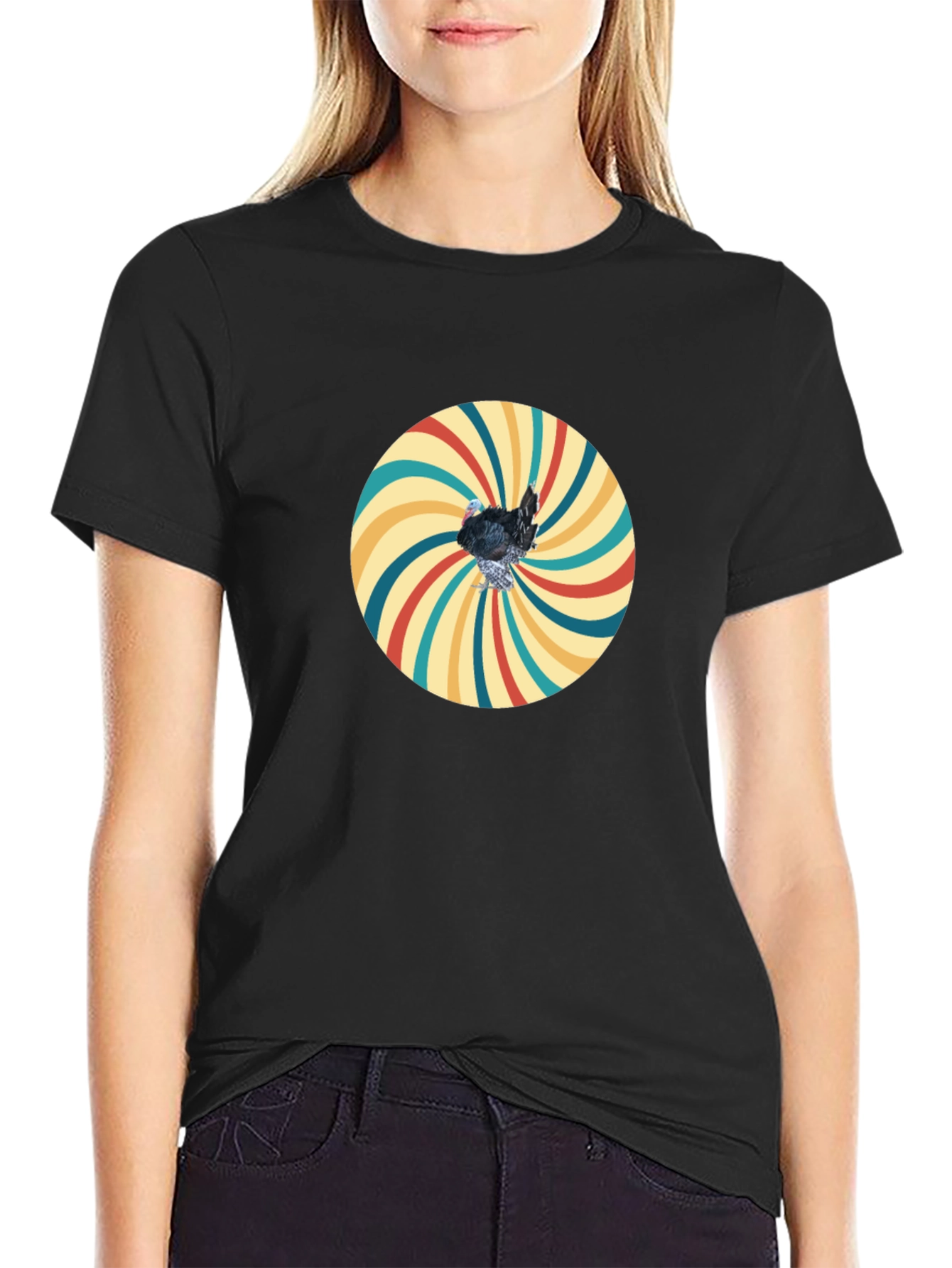 Retro Turkey Graphic T-Shirt - Black